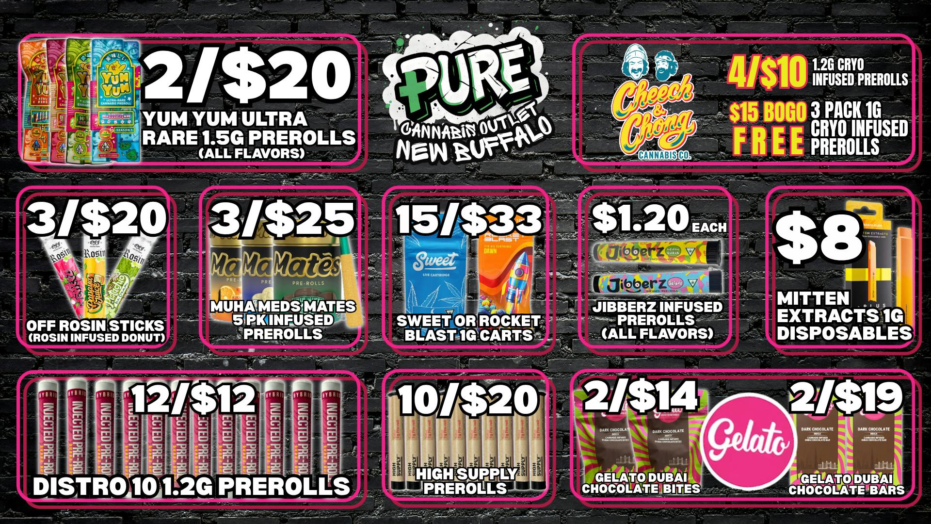 Pure Cannabis Outlet - New Buffalo 2/$20 YUM YUM ULTRA-RARE PRS 🔥 $8 1G MITTEN DISPO