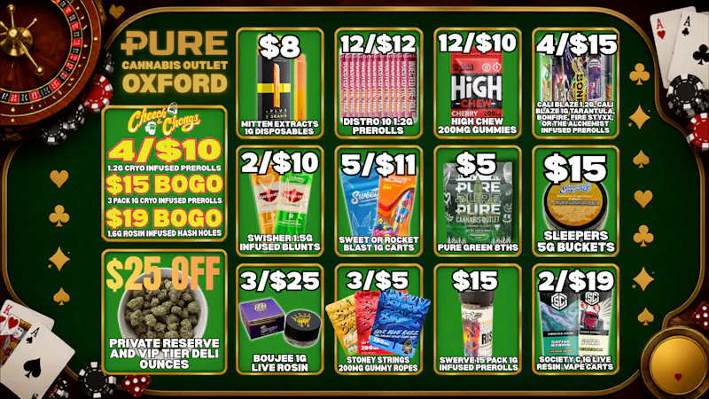 Pure Cannabis Outlet - Oxford $15 SWERVE 15PK 1G INFUSED PRS 🔥 $15 SLEEPERZ 5G