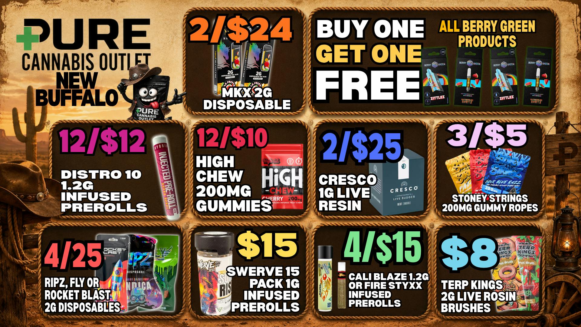 Pure Cannabis Outlet - New Buffalo 🤠 BOGO BERRY GREEN + 2/$24 MKX 2G DISPOSABLES