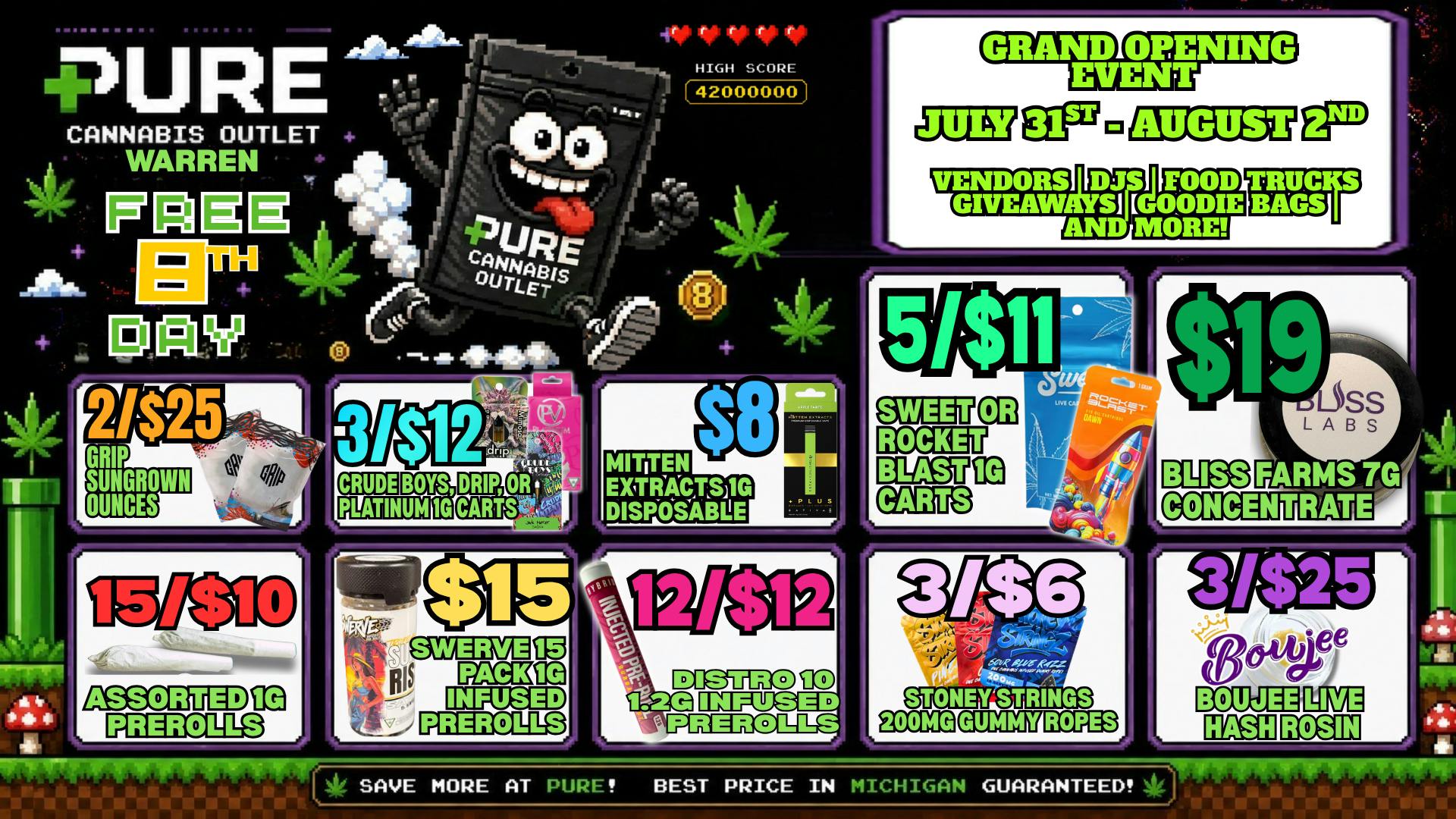 Pure Cannabis Outlet - Warren 🎉 IT'S FREE 8TH DAY! 🎉 2/$25 GRIP SUNGROWN OZS