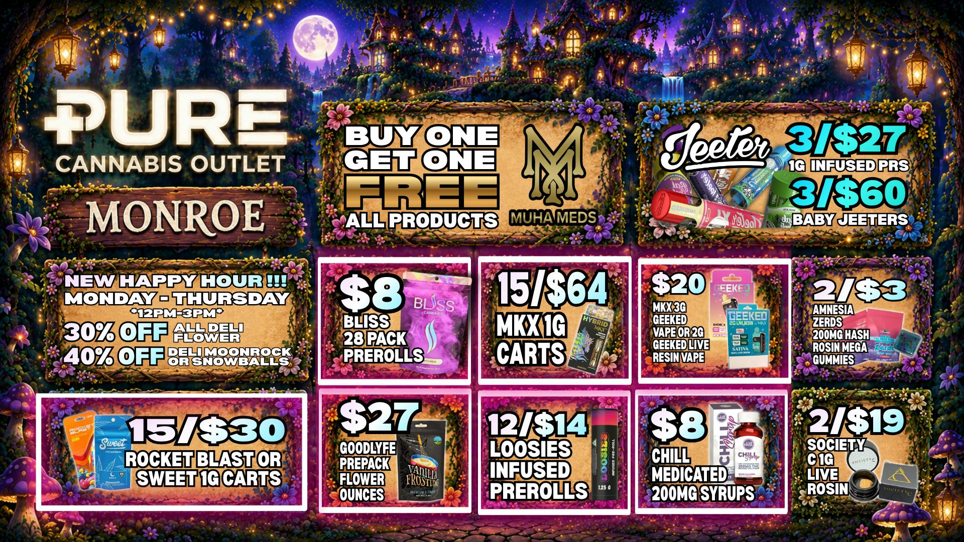 Pure Cannabis Outlet - Monroe NEW HAPPY HOUR MON–THURS 12–3PM 🌸 BOGO FREE MUHA