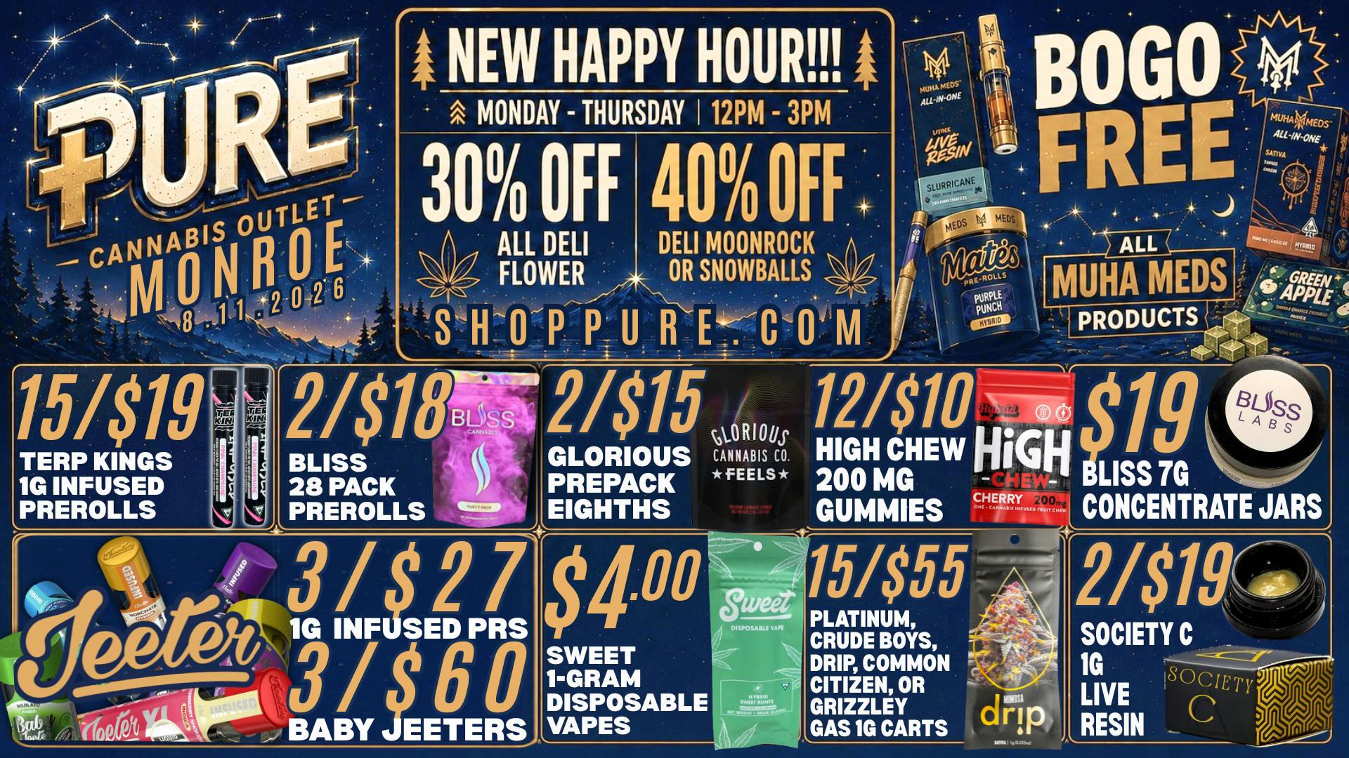 Pure Cannabis Outlet - Monroe 🔥 NEW HAPPY HOUR! 30% DELI + 40% MOONROCKS 🌕