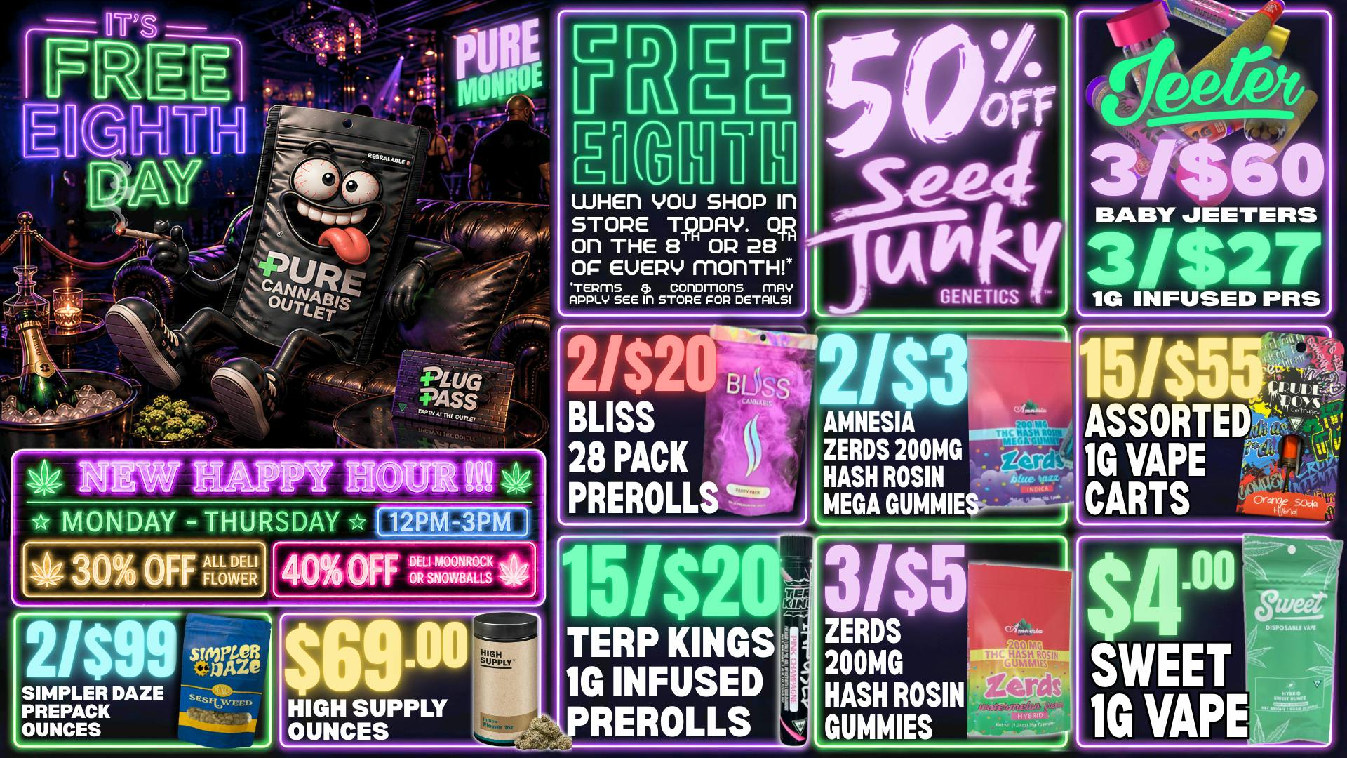 Pure Cannabis Outlet - Monroe 🎉 FREE EIGHTH DAY! SHOP IN STORE TODAY! 🎉