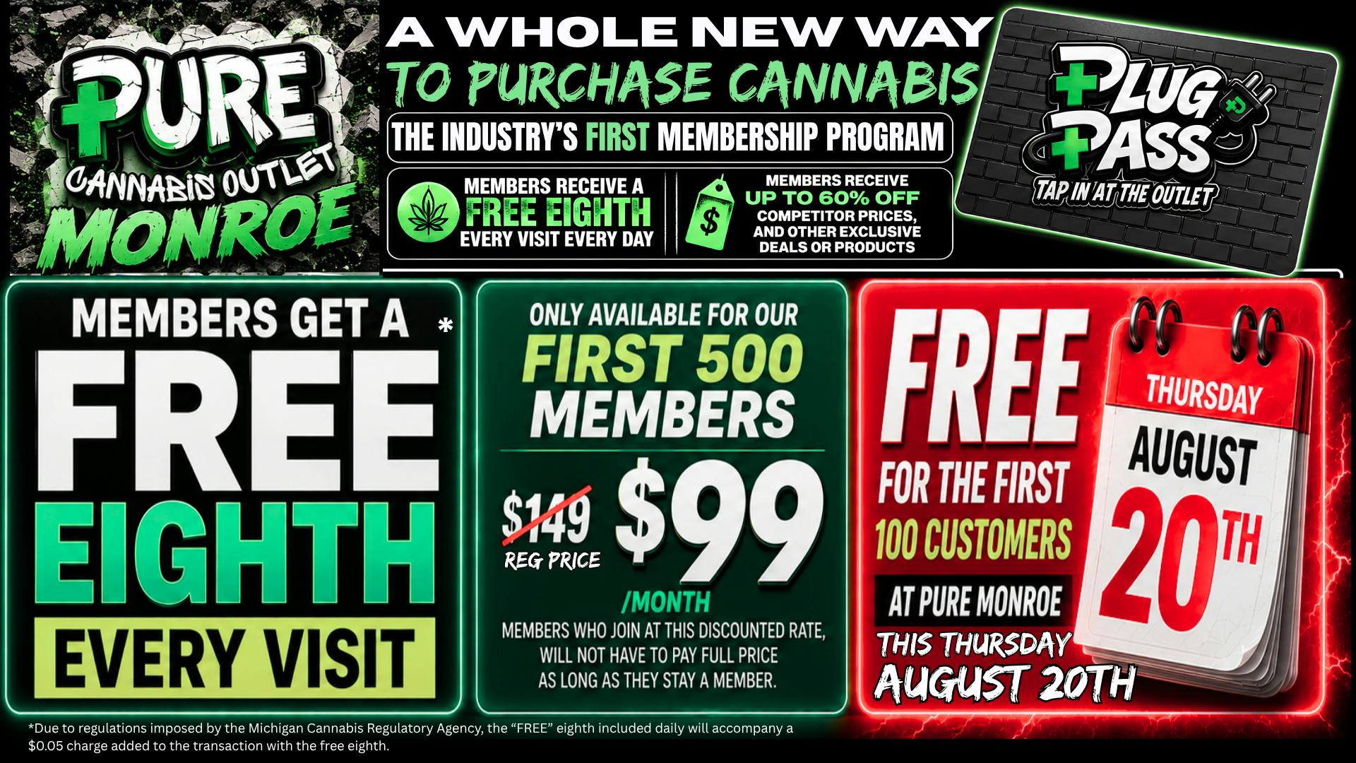 Pure Cannabis Outlet - Monroe 🔥 PLUG PASS LAUNCH! FREE 8TH EVERY VISIT 🔥