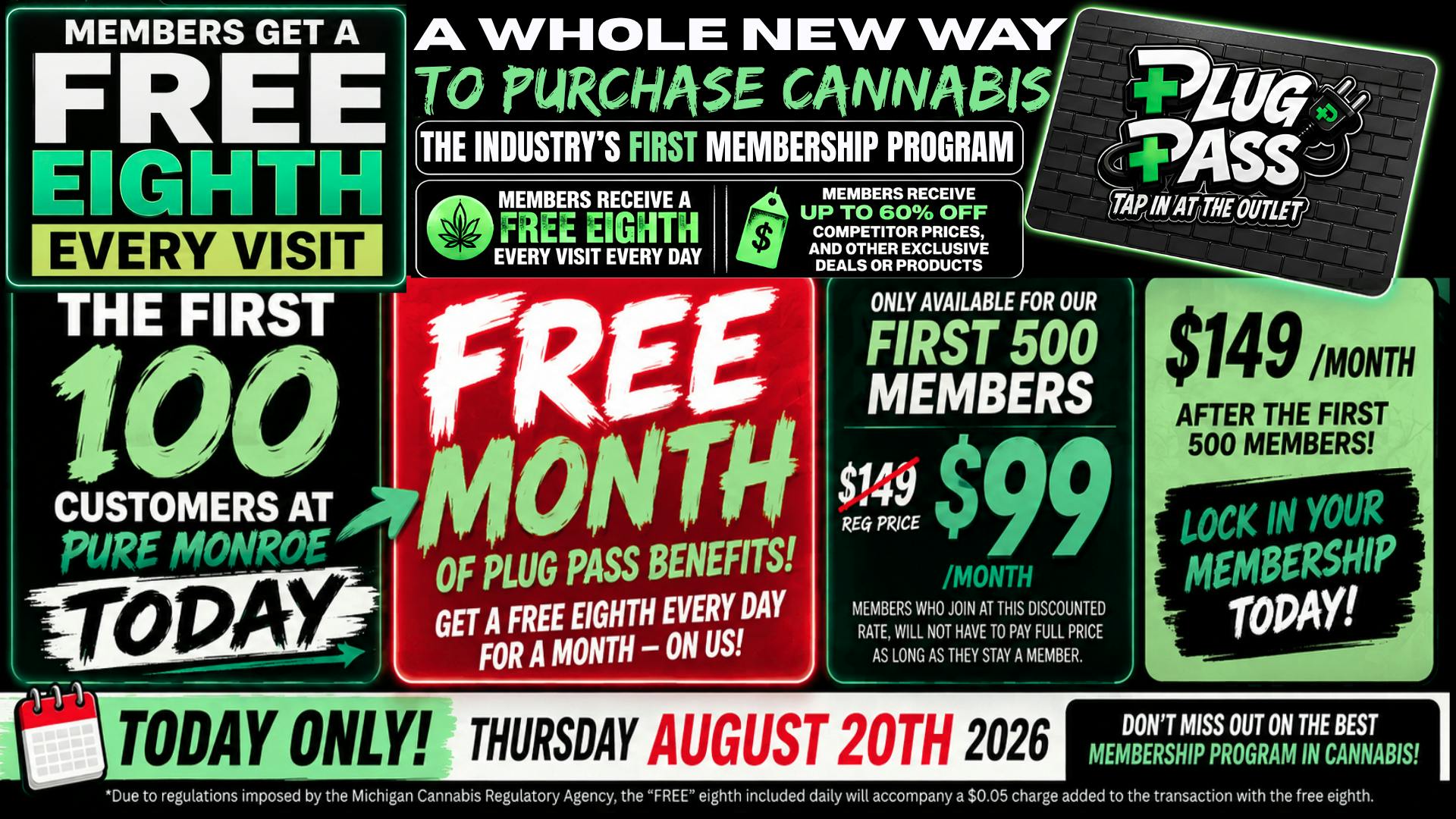 Pure Cannabis Outlet - Monroe 🔌PLUG PASS DROPS TODAY! FIRST 100 GET 1 MTH FREE!