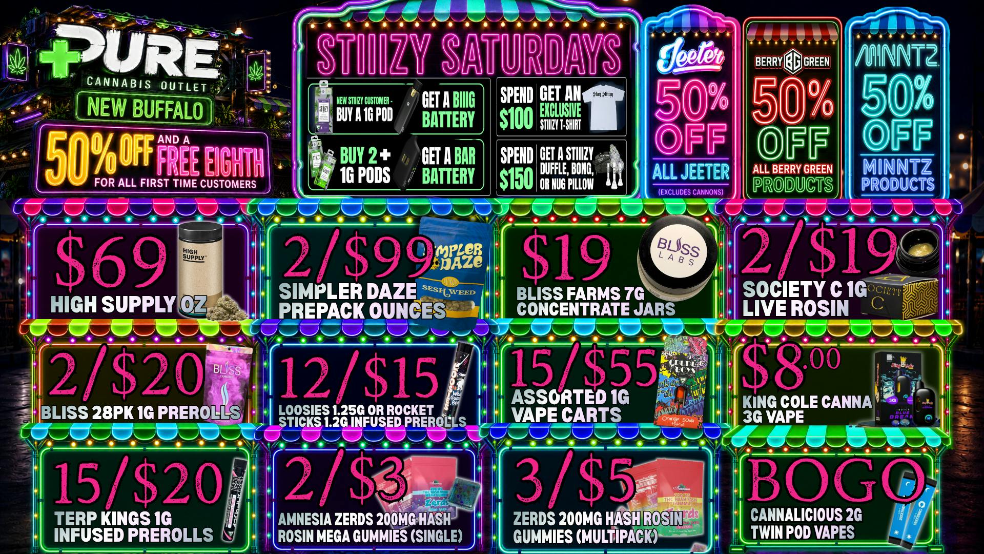 Pure Cannabis Outlet - New Buffalo 50% OFF AND FREE EIGHTH FOR FIRST TIME CUSTOMERS