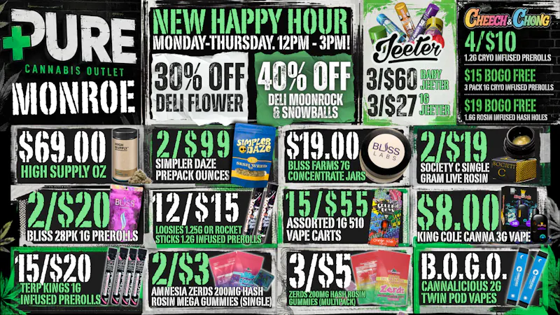 Pure Cannabis Outlet - Monroe 🔥 MONDAY JUST GOT A LITTLE HAPPIER 🔥