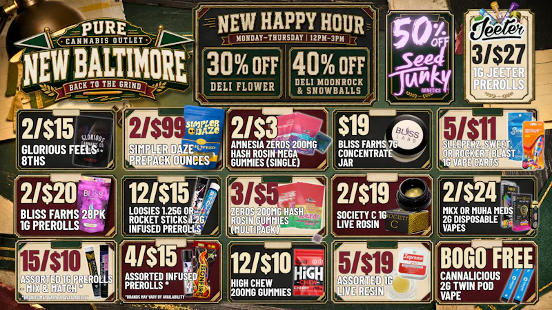 Pure Cannabis Outlet - New Baltimore 🎓 BACK TO THE GRIND...BUT FIRST, HAPPY HOUR! 🔥