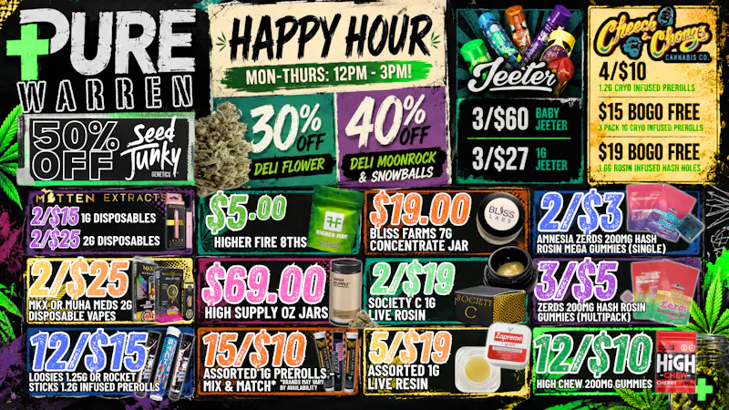 Pure Cannabis Outlet - Warren HAPPY HOUR 🔥 30% OFF FLOWER + 40% OFF MOONROCKS