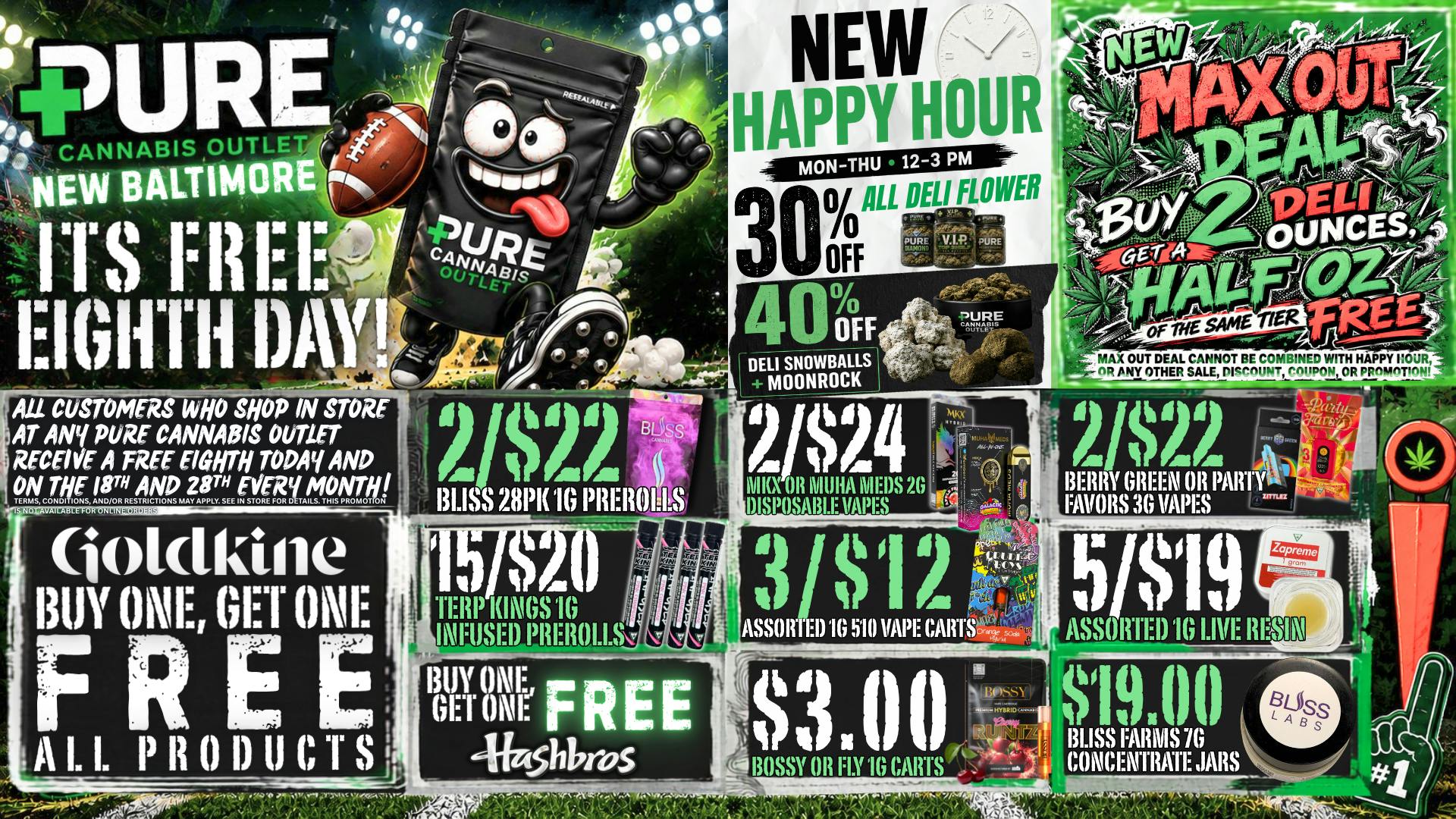 Pure Cannabis Outlet - New Baltimore 🔥 CRAZY 8THS! FREE 1/8 + BOGO DEALS!