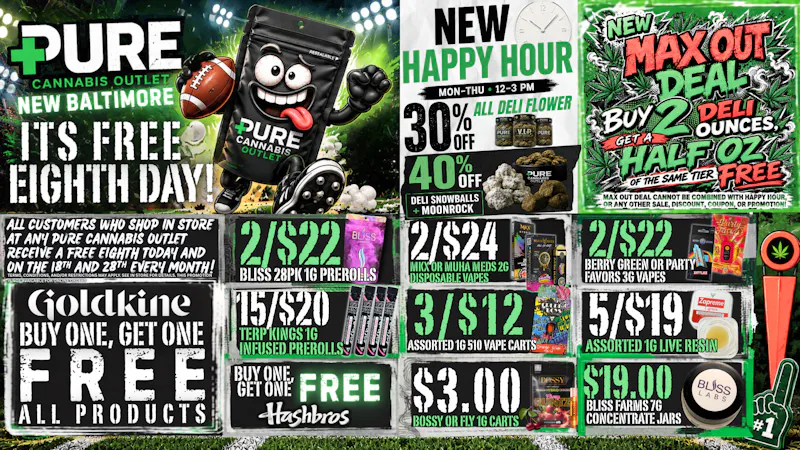 Pure Cannabis Outlet - New Baltimore 🔥 CRAZY 8THS! FREE 1/8 + BOGO DEALS!