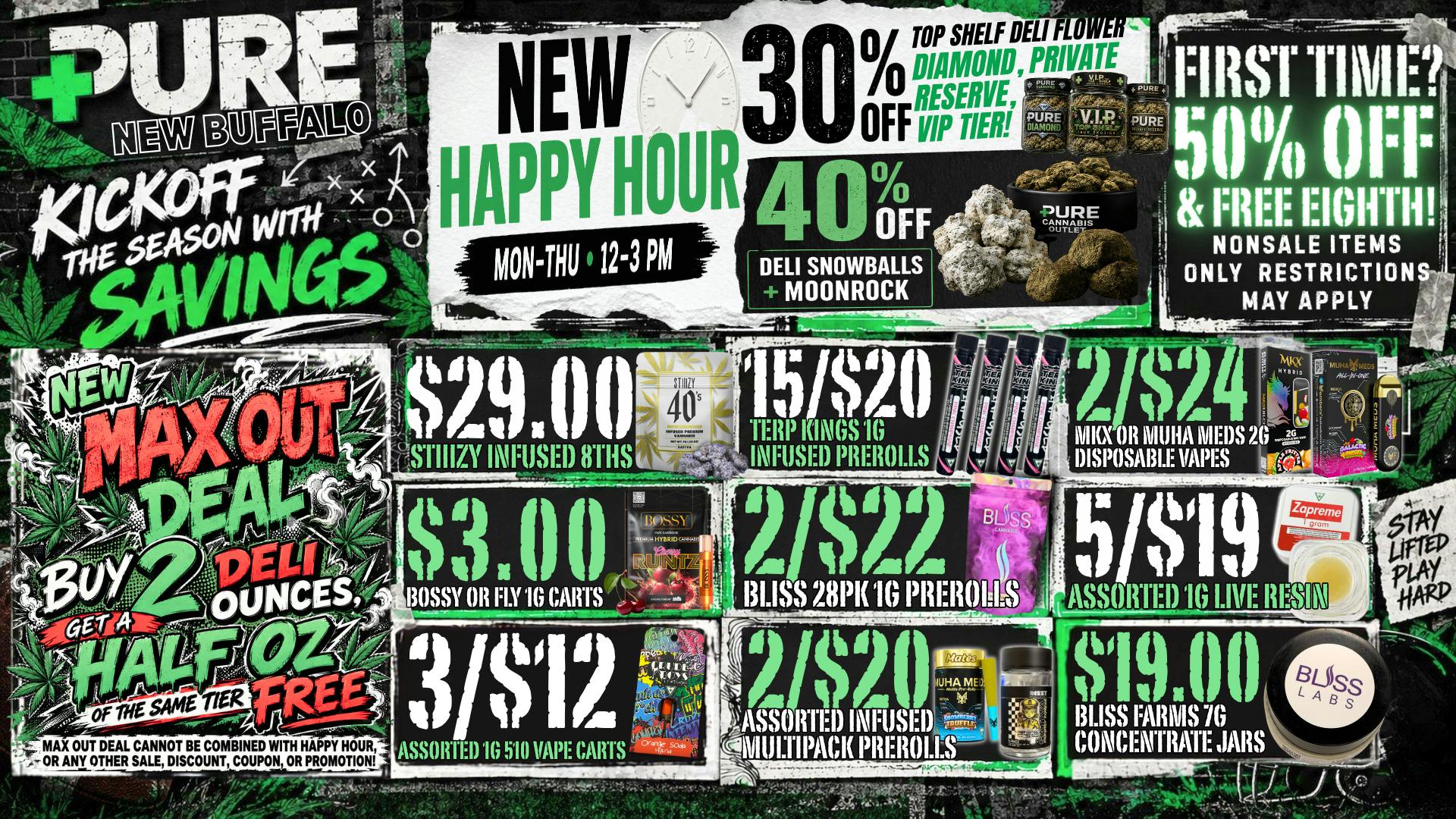Pure Cannabis Outlet - New Buffalo 🏈 KICKOFF SAVINGS + HUGE HAPPY HOUR DEALS!