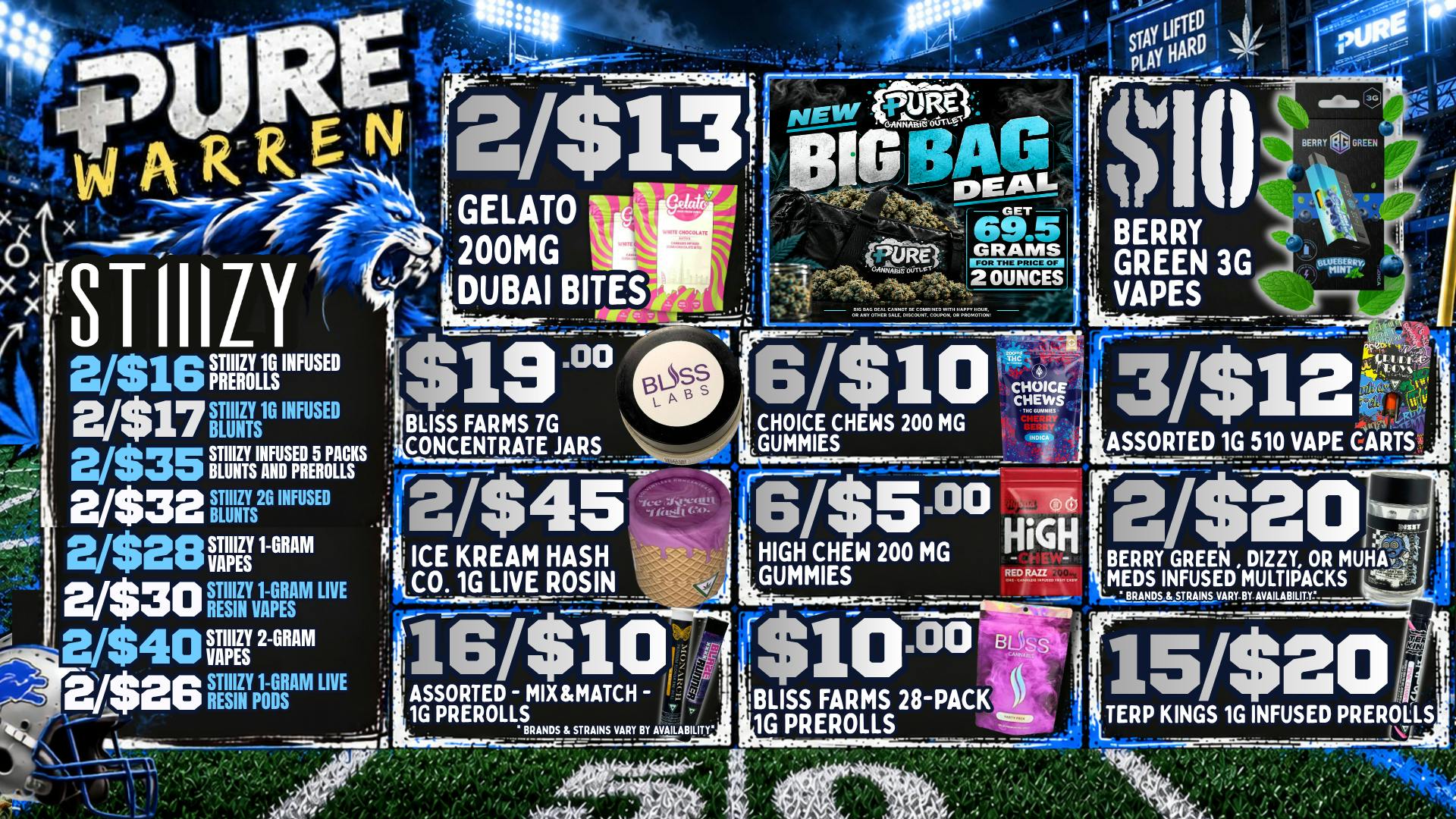 Pure Cannabis Outlet - Warren 🔥 2/$16 STIIIZY PREROLLS + $10 3G VAPES!
