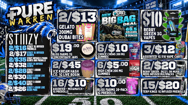 Pure Cannabis Outlet - Warren 🔥 2/$16 STIIIZY PREROLLS + $10 3G VAPES!