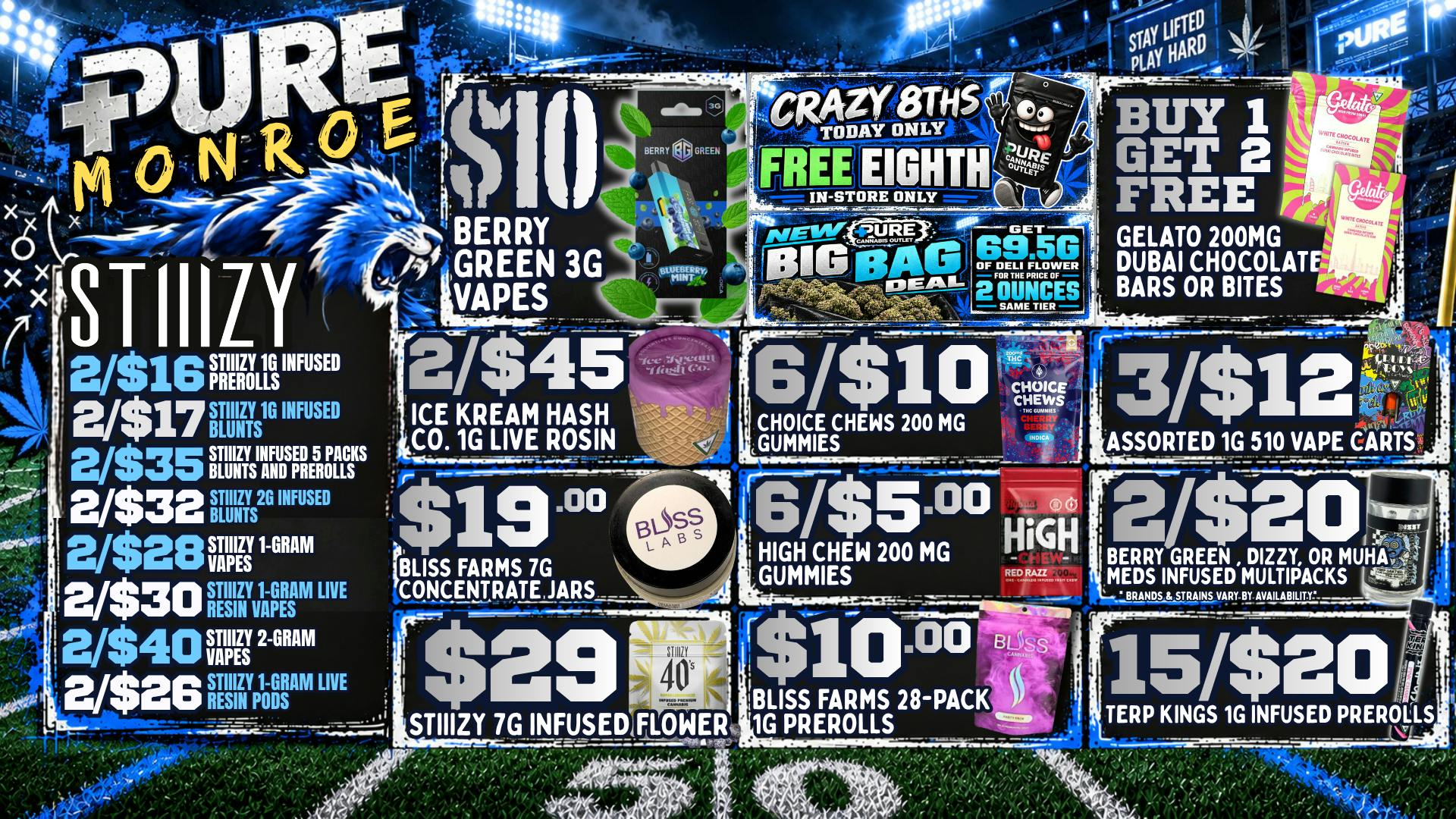Pure Cannabis Outlet - Monroe FRIDAY JUST GOT CRAZY—FREE EIGHTH TODAY!