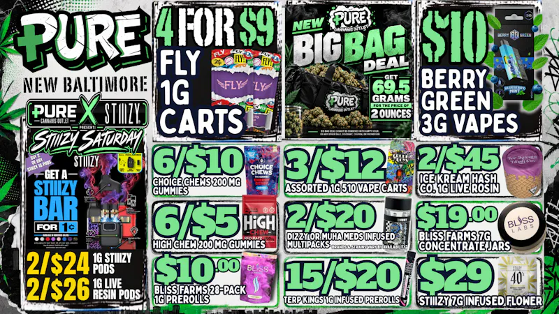 PURE Macomb - Delivery 🔥 STIIIZY SATURDAY: BUY 2 PODS, GET A BAR 1¢!