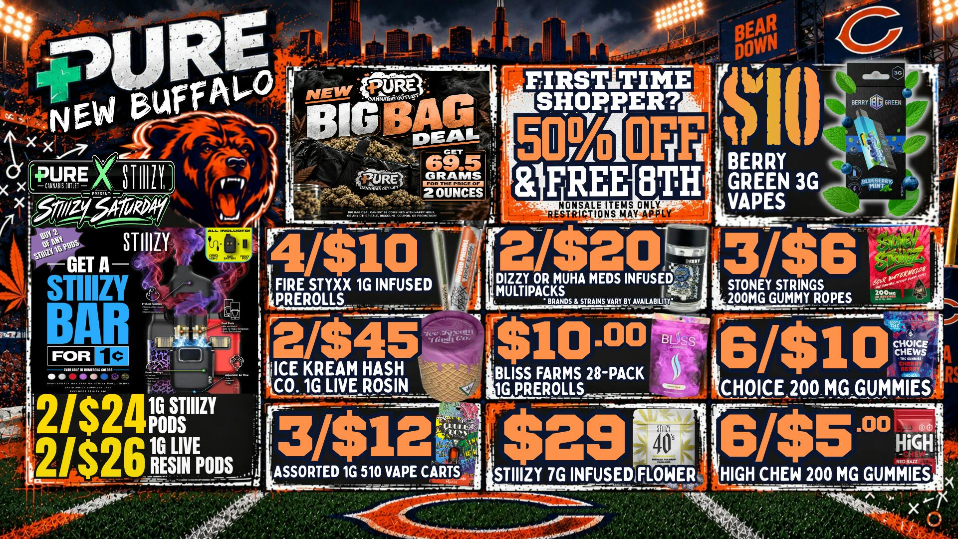 Pure Cannabis Outlet - New Buffalo 🔥 STIIIZY SATURDAY: FREE BAR + 2/$24 PODS 🔥