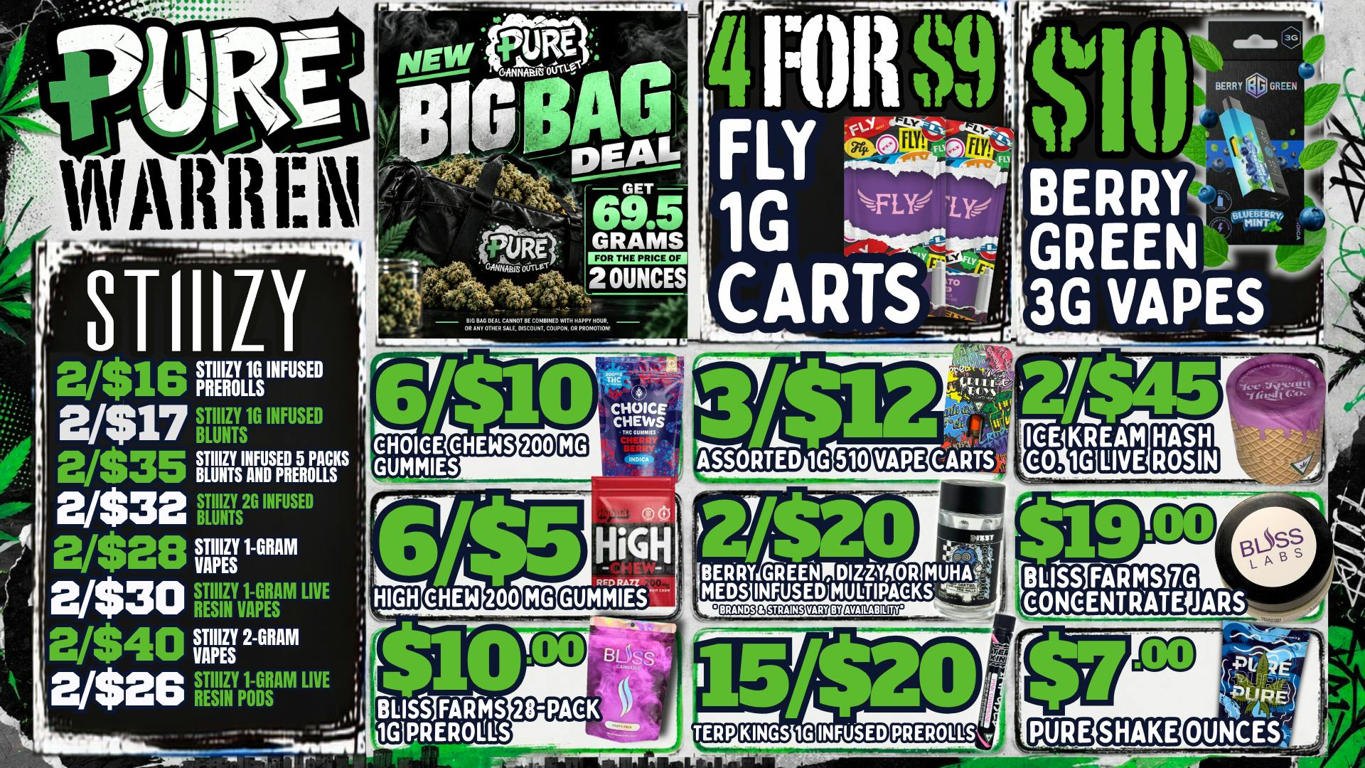 Pure Cannabis Outlet - Warren 🔥 $7 SHAKE OUNCES + 4/$9 FLY CARTS 🔥