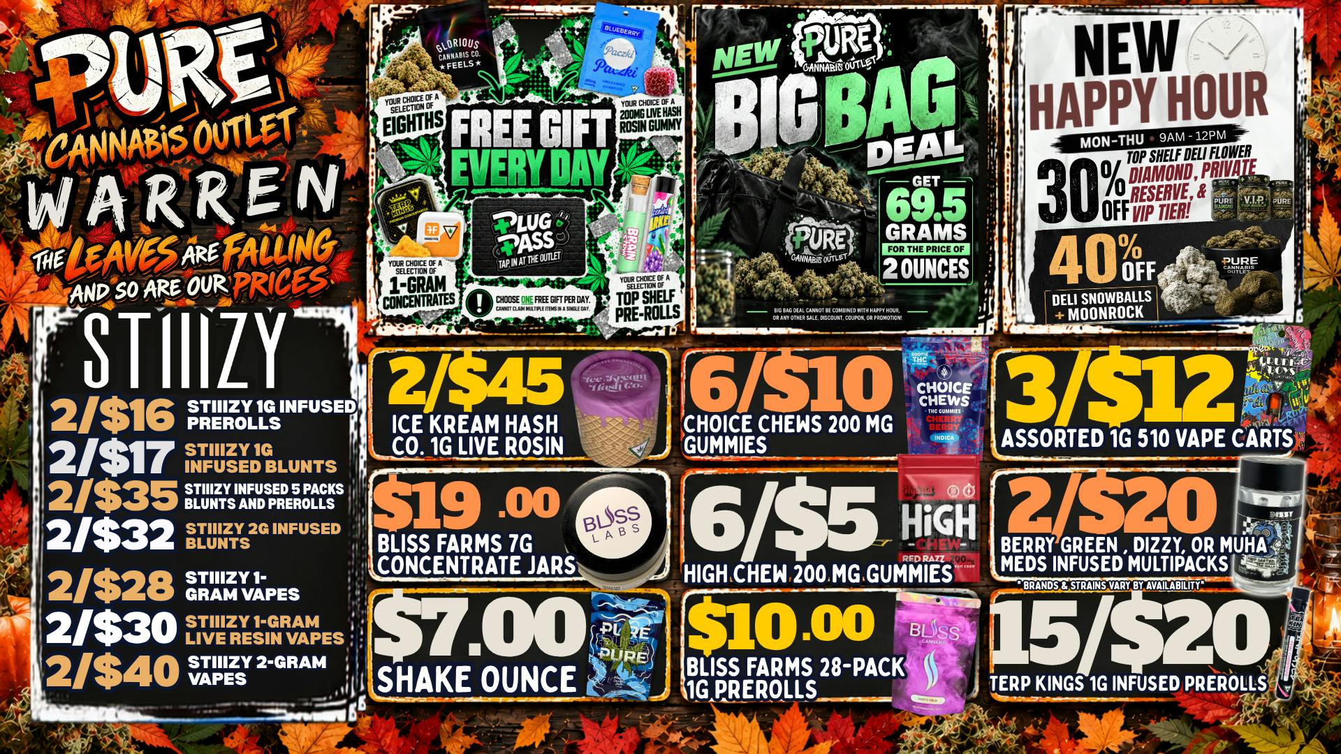 Pure Cannabis Outlet - Warren 🍂 FALL INTO SAVINGS + HAPPY HOUR! ⏰