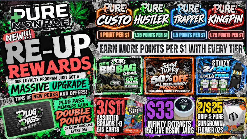 Pure Cannabis Outlet - Monroe 💚 GET RE-UPPED! NEW REWARDS + WEEKEND DEALS