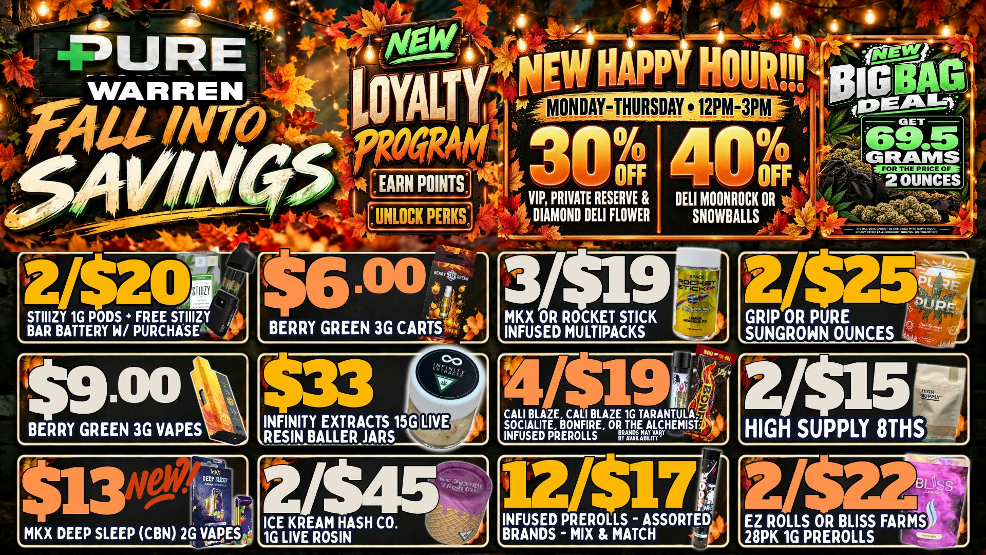 Pure Cannabis Outlet - Warren 🍂 FALL INTO SAVINGS + NEW HAPPY HOUR! 🍂