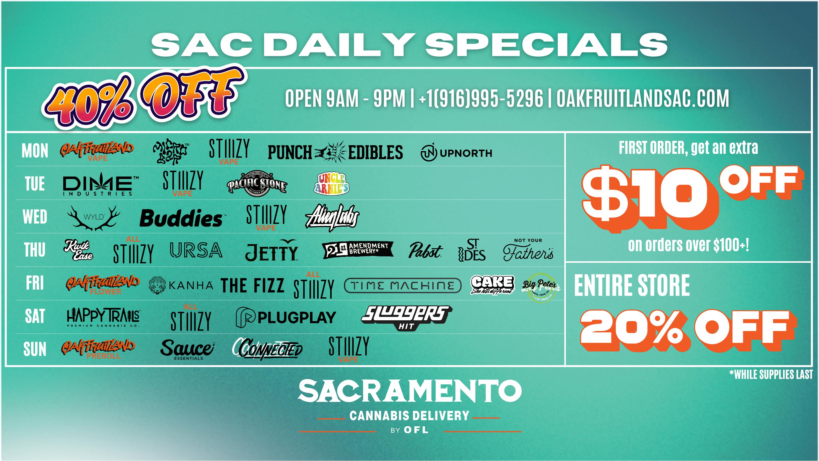 Sacramento Cannabis Delivery By OFL 40% OFF Daily Specials - Thursday