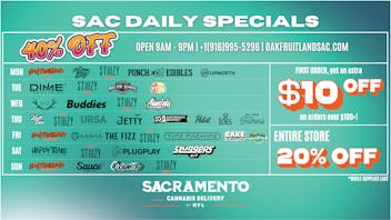 Sacramento Cannabis Delivery By OFL - Citrus Heights 40% OFF Daily Specials - Thursday