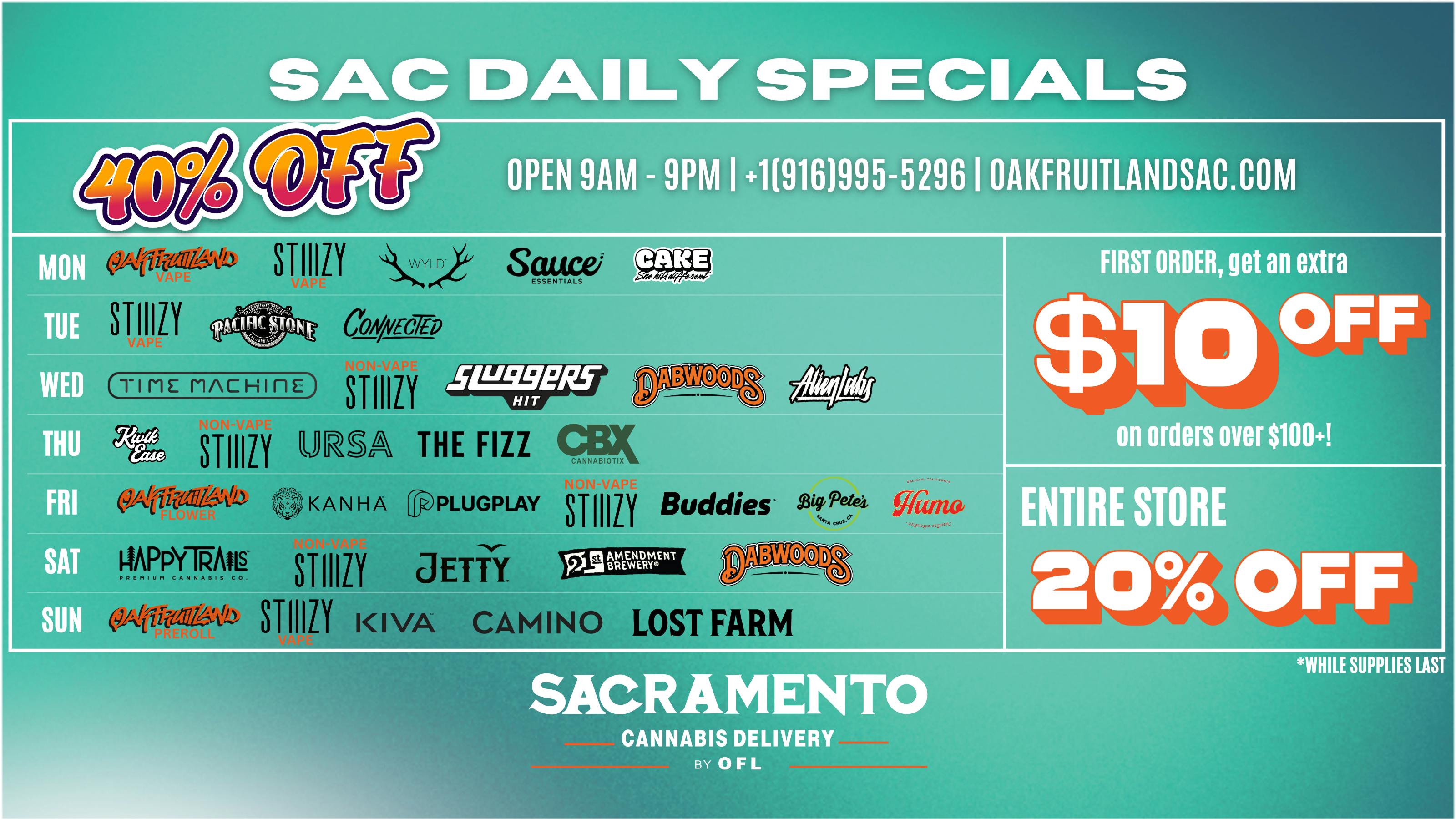 Sacramento Cannabis Delivery By OFL 40% OFF Daily Specials - Monday
