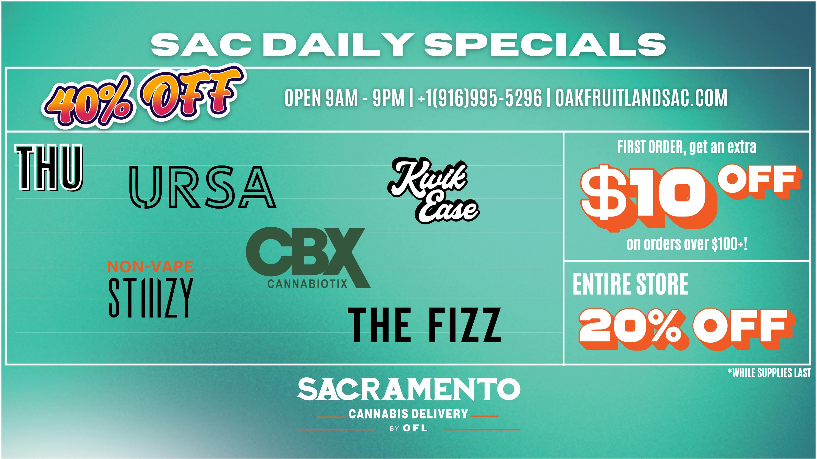 Sacramento Cannabis Delivery By OFL 40% OFF Daily Specials - Thursday