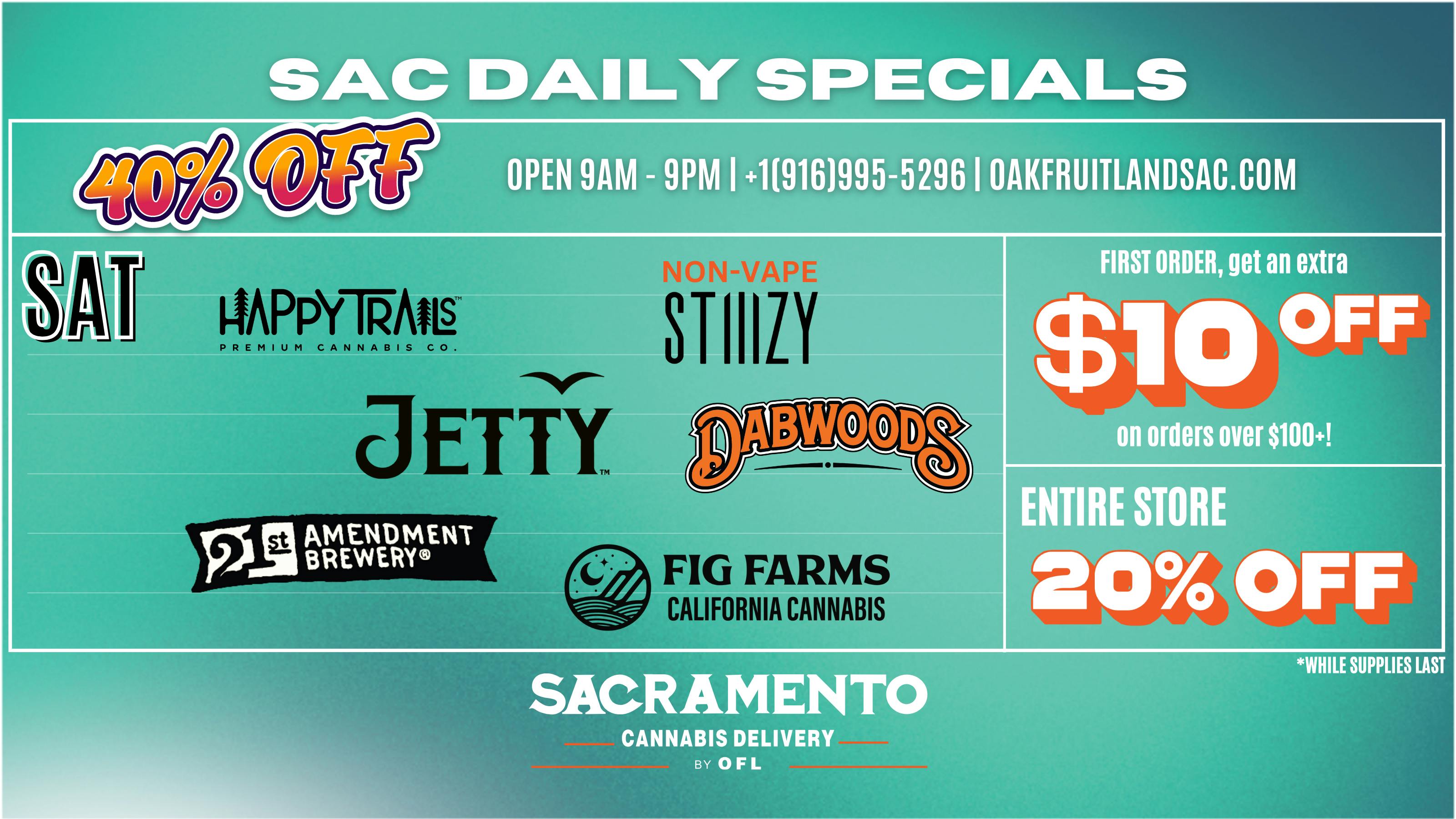 Sacramento Cannabis Delivery By OFL 40% OFF Daily Specials - Saturday
