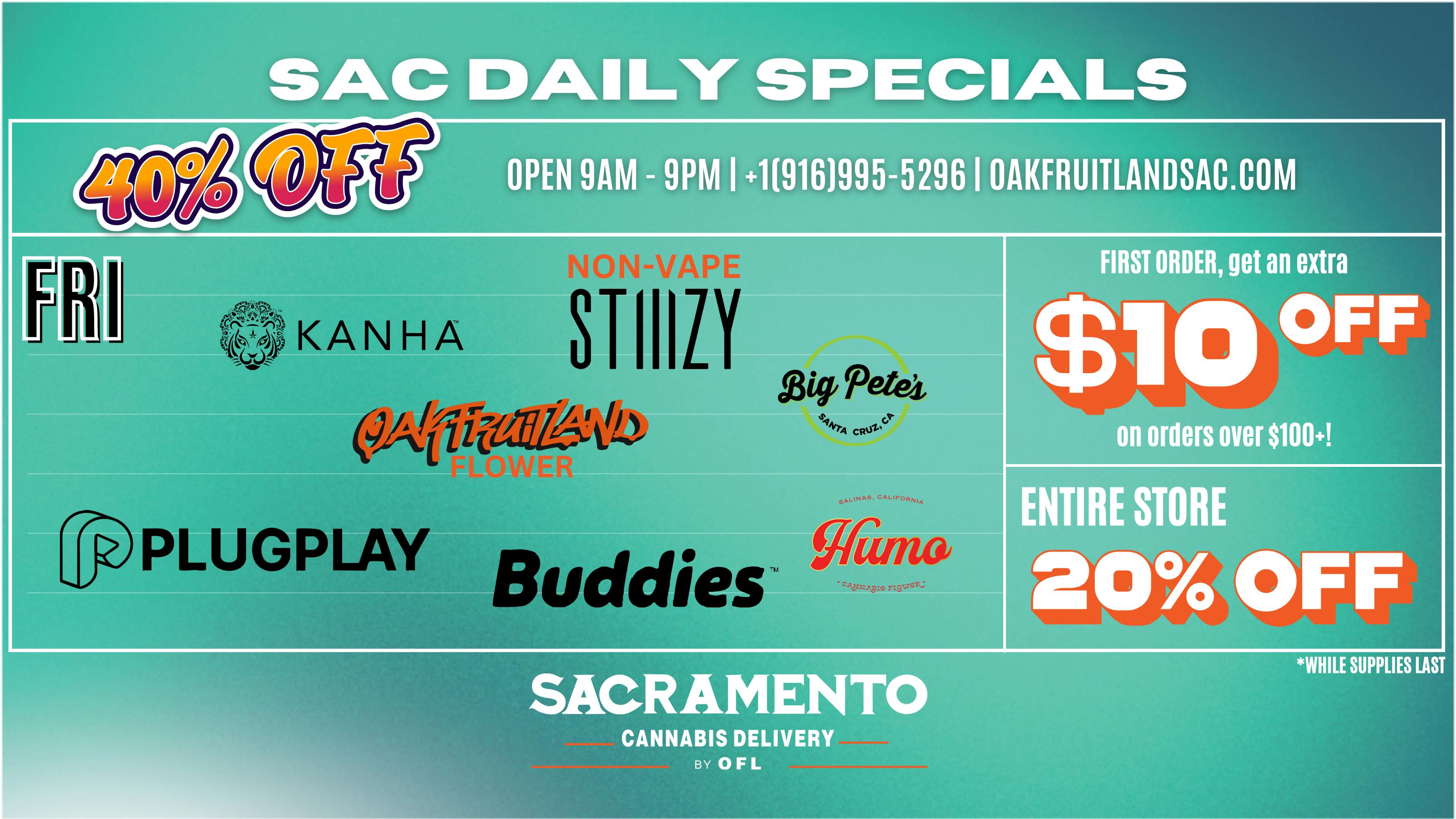Sacramento Cannabis Delivery By OFL 40% OFF Daily Specials - Friday