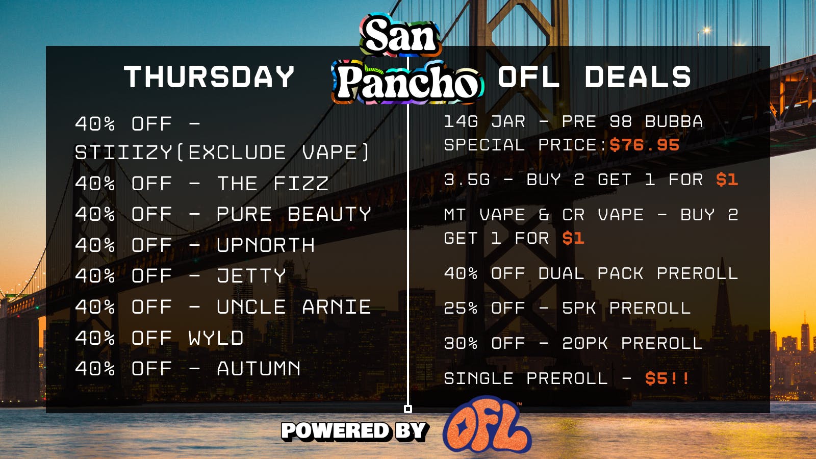 San Pancho Delivery by OFL Daily Specials + Exclusive OFL Deals - Thursday