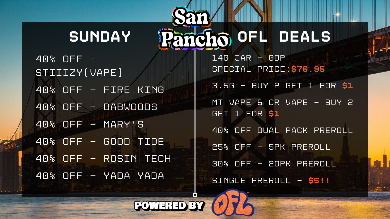 San Pancho Club by OFL Daily Specials + Exclusive OFL Deals - Sunday