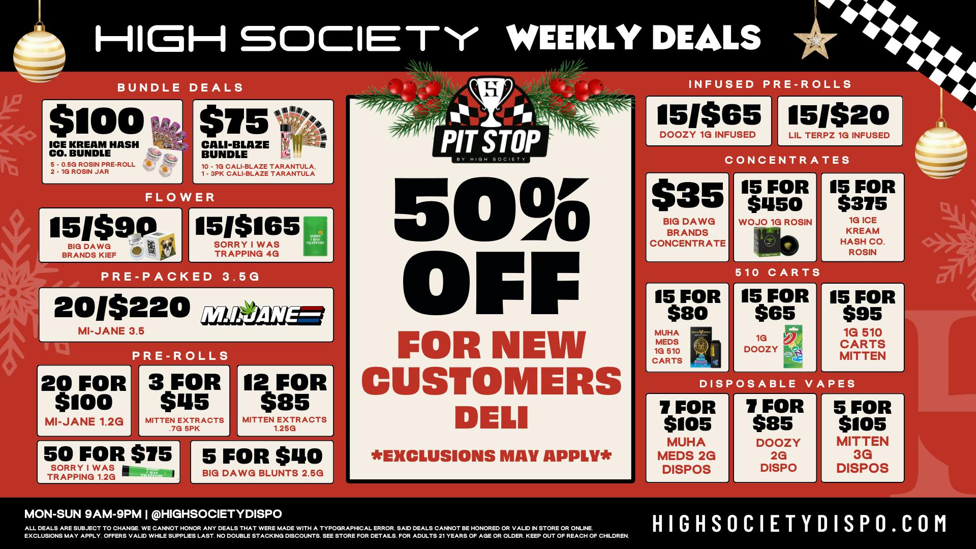 High Society Weed Dispensary Outer Birch Run Weekly Deals!!!