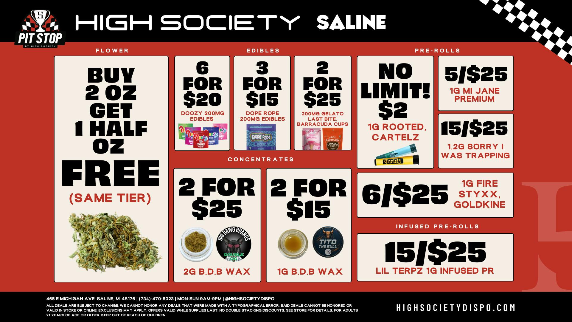 High Society Saline Weekly Deals!!!