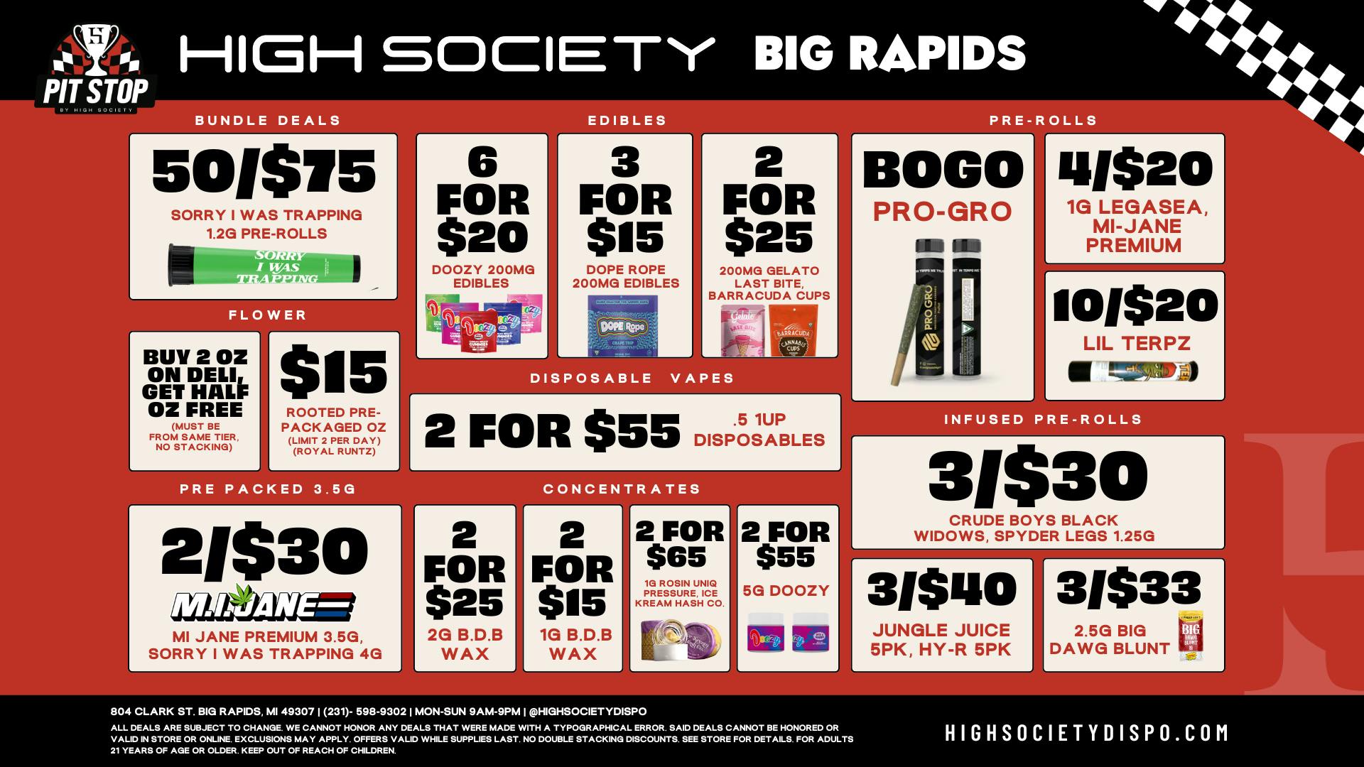 High Society Weekly Deals!!!!!
