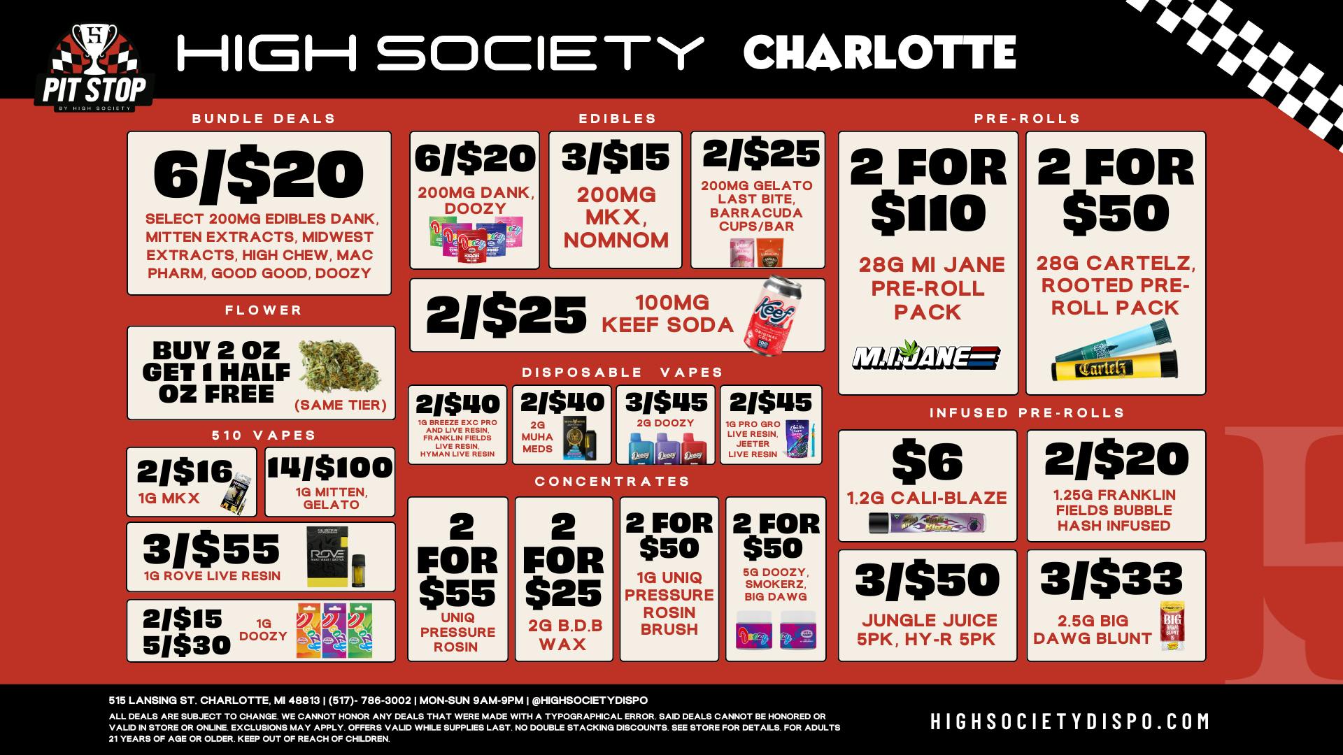 High Society Charlotte Weekly Deals!!!!