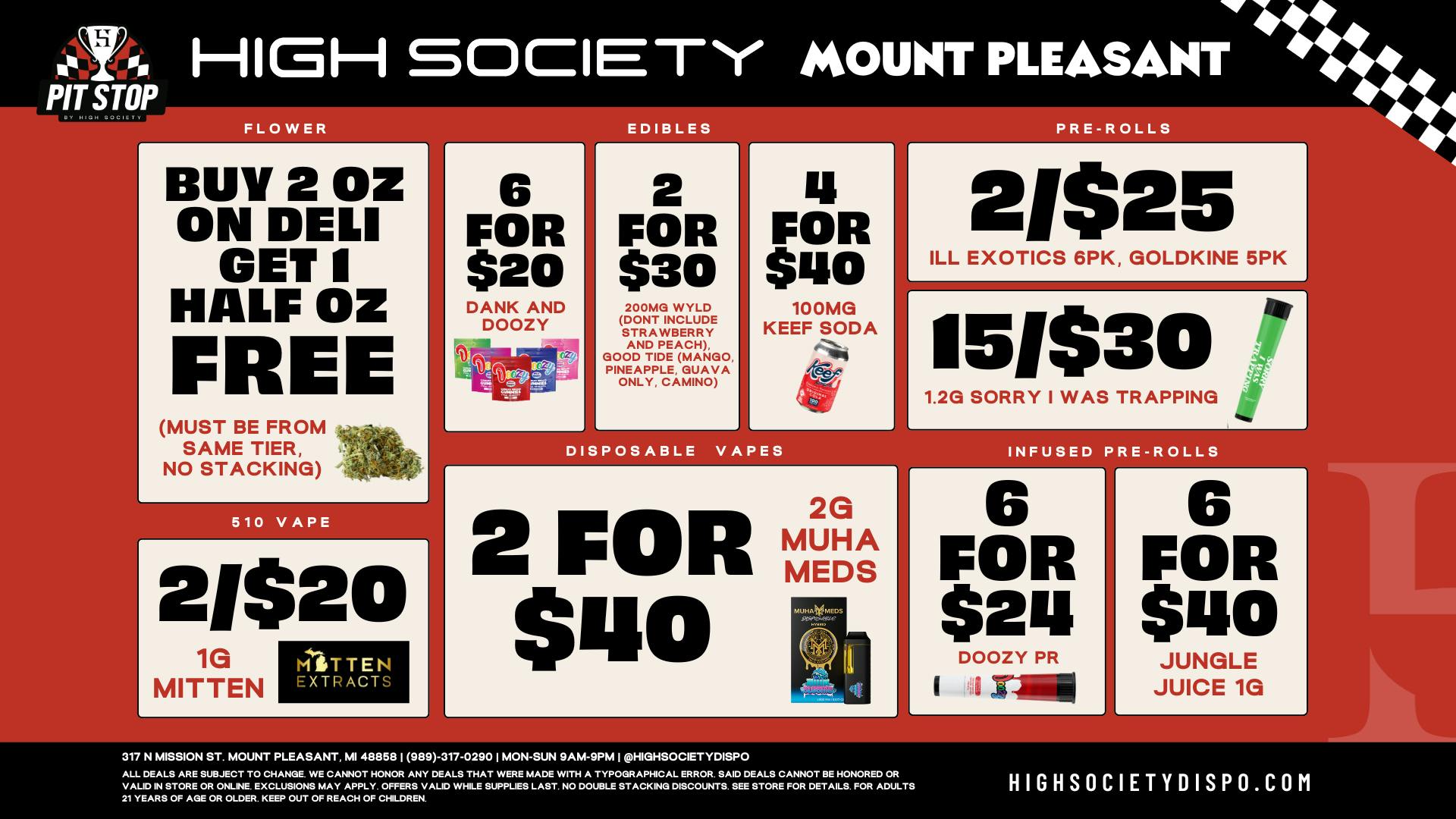 High Society Mount Pleasant Weekly Deals!!!!