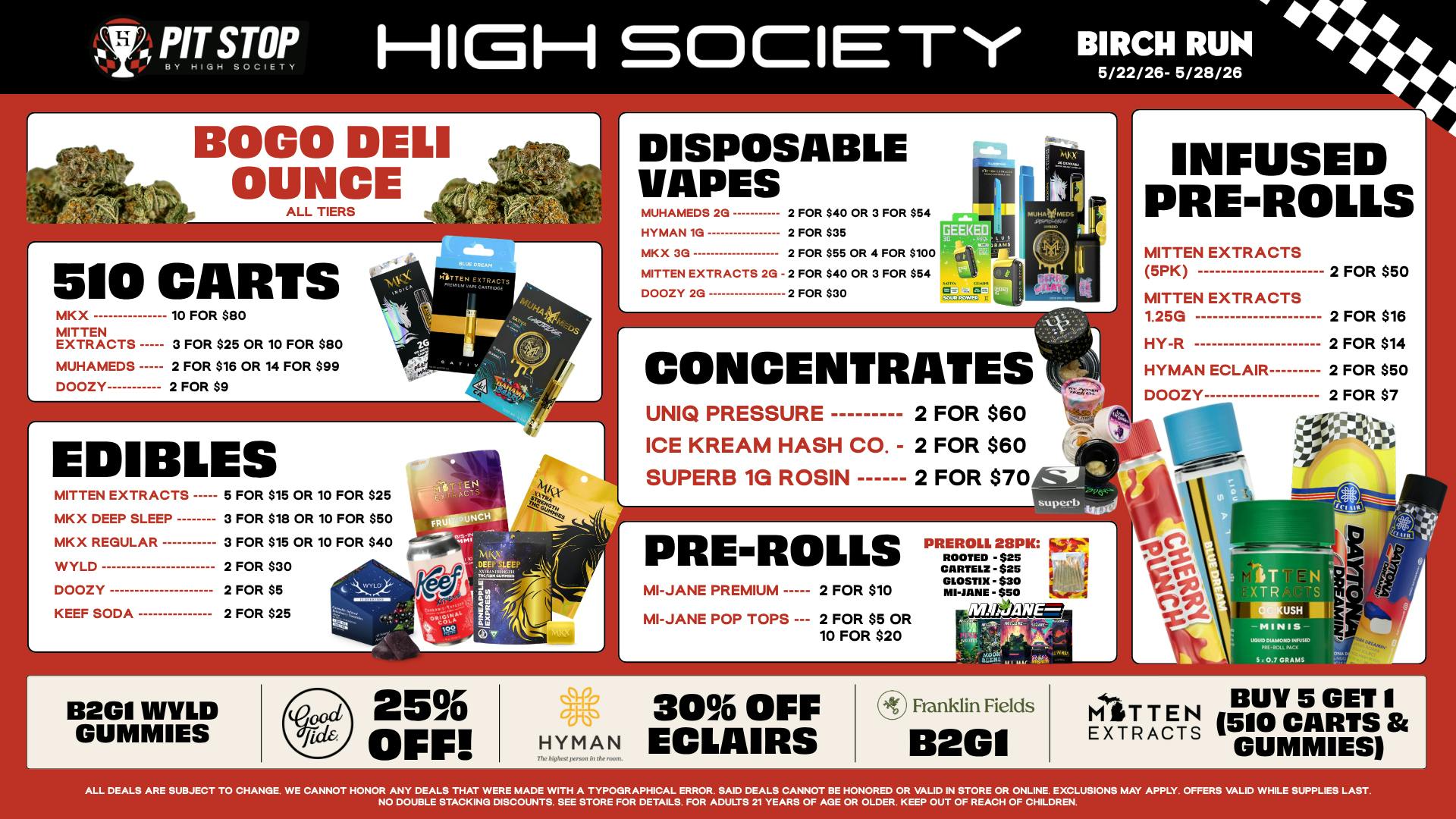 High Society Weed Dispensary Outer Birch Run MEMORIAL DAY WEEKEND SPECIALS!