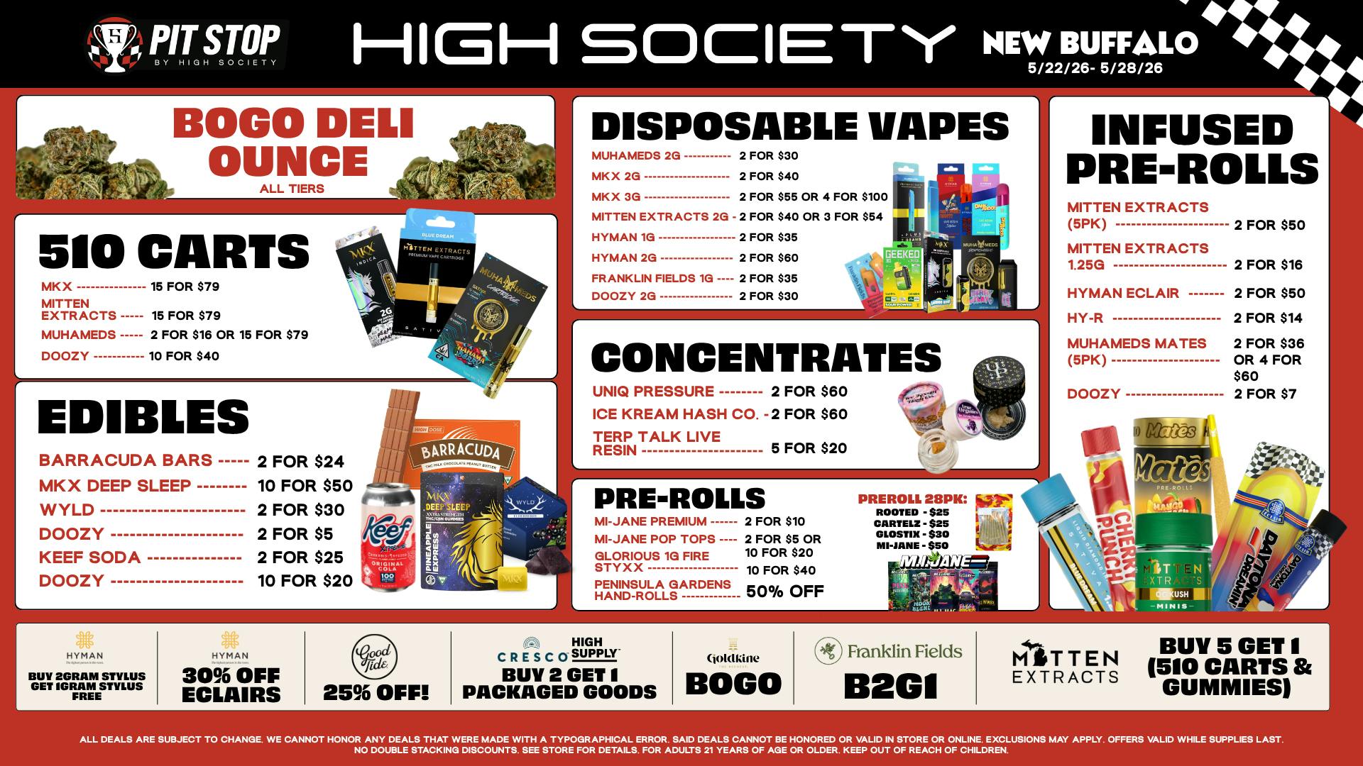 High Society MEMORIAL DAY WEEKEND SPECIALS!