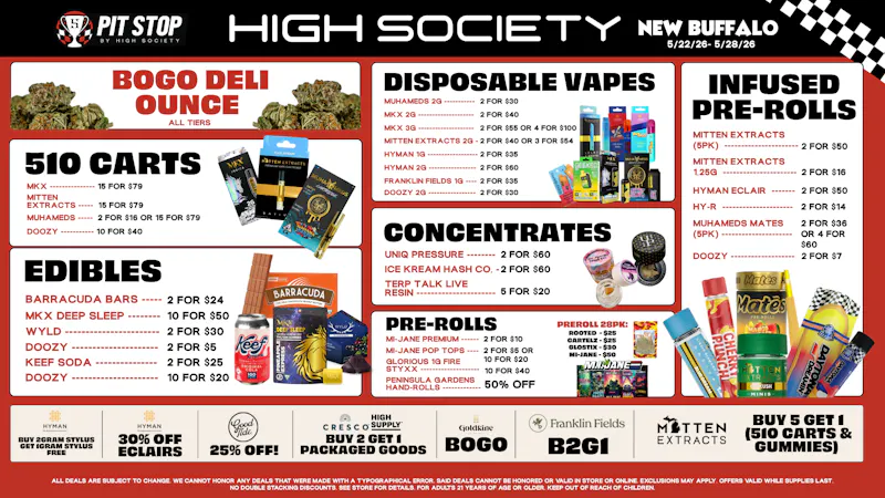 High Society MEMORIAL DAY WEEKEND SPECIALS!