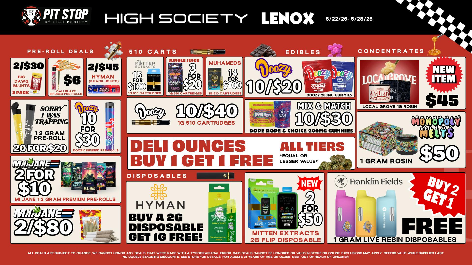 High Society Lenox - NOW OPEN MEMORIAL DAY WEEKEND SPECIALS!