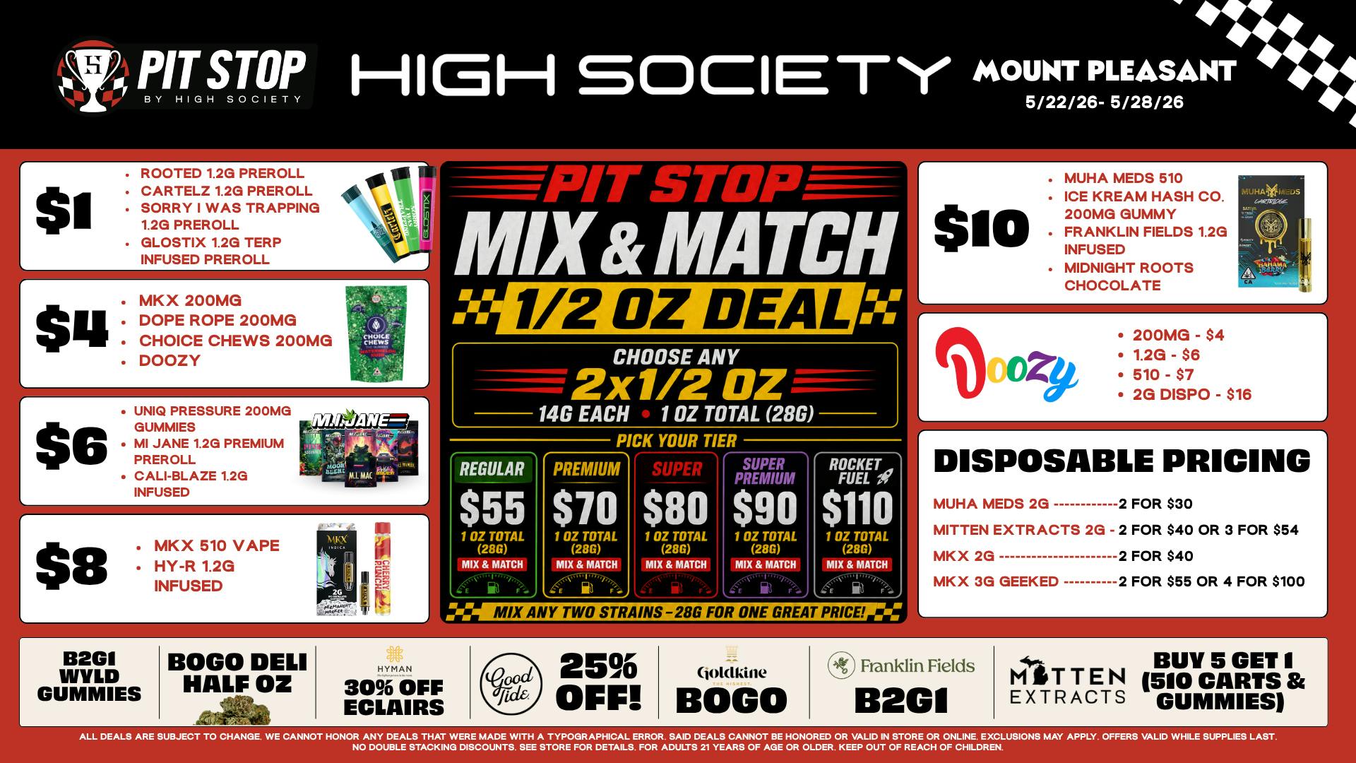 High Society Mount Pleasant MEMORIAL DAY WEEKEND SPECIALS!