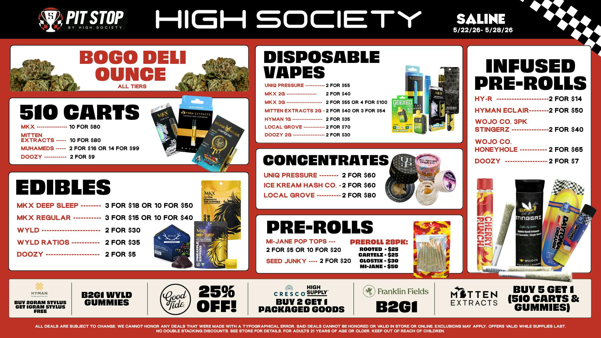 High Society Saline MEMORIAL DAY WEEKEND SPECIALS!