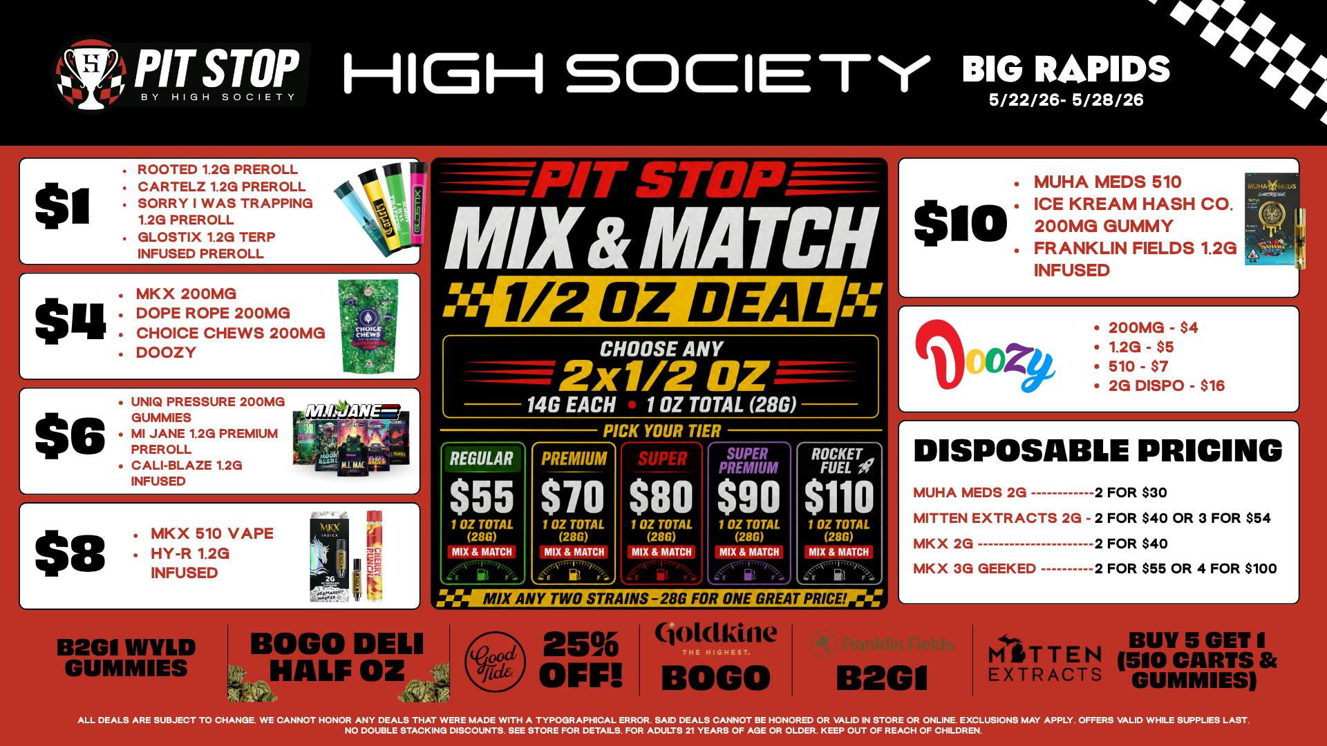 High Society MEMORIAL DAY WEEKEND SPECIALS!