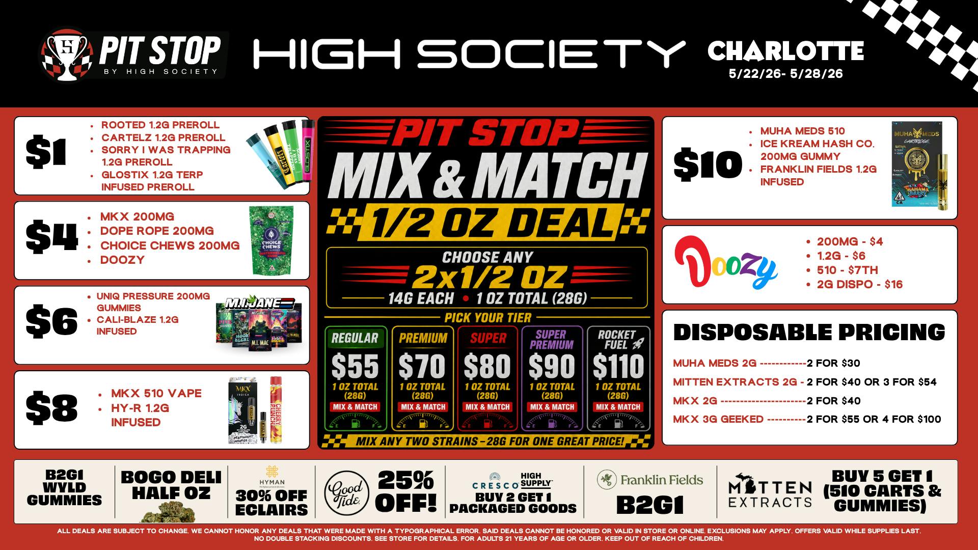 High Society Charlotte MEMORIAL DAY WEEKEND SPECIALS!