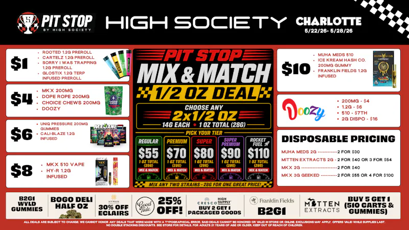 High Society Charlotte MEMORIAL DAY WEEKEND SPECIALS!