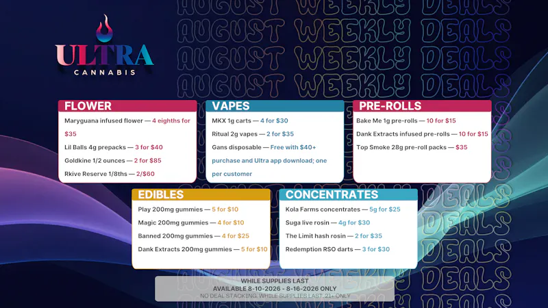 Ultra Cannabis - Recreational ULTRA AUGUST WEEK 2 DEALS!!