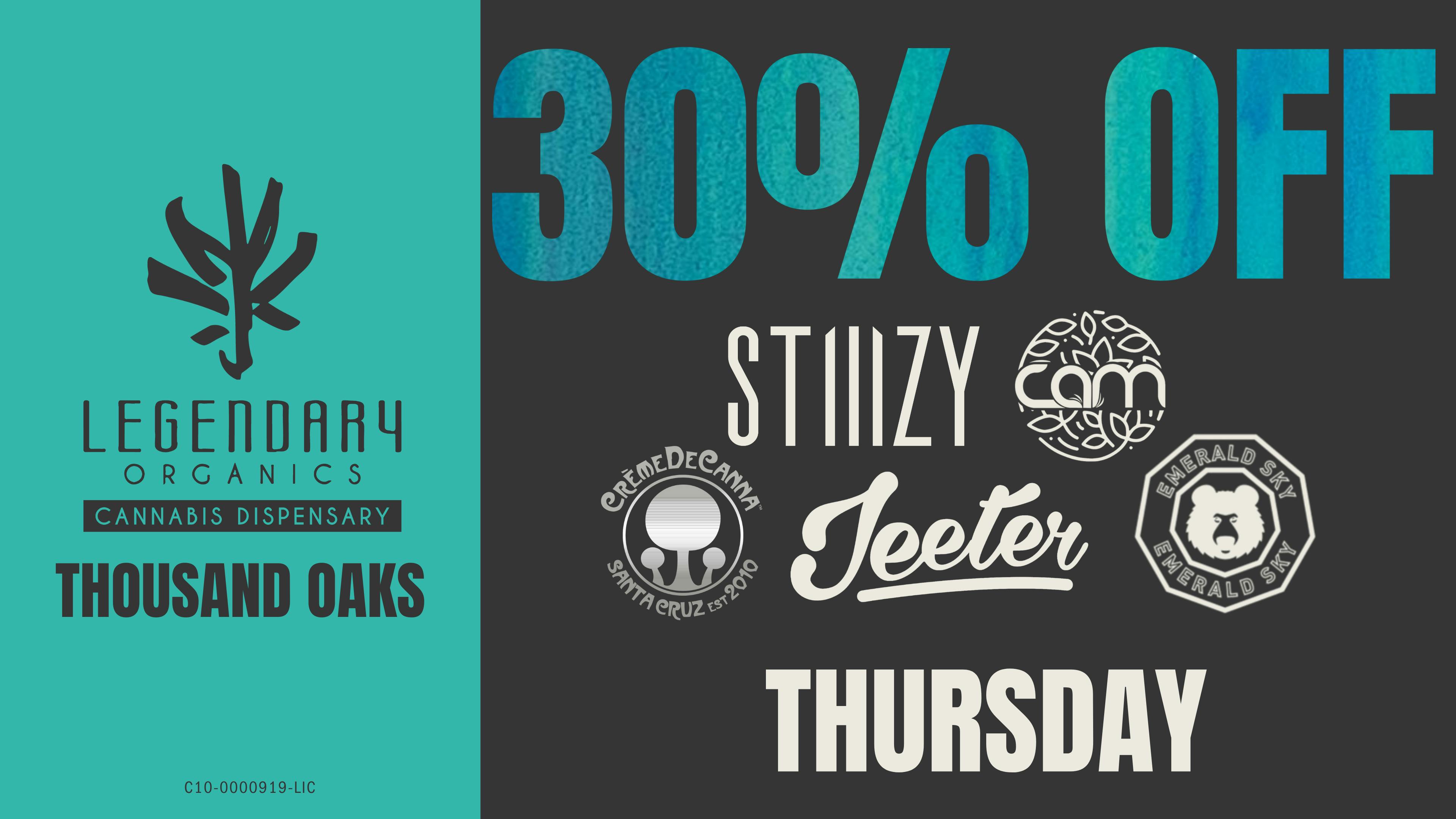 Legendary Organics 30% OFF STIIIZY, JEETER, EMERALD SKY, CAM AND MORE