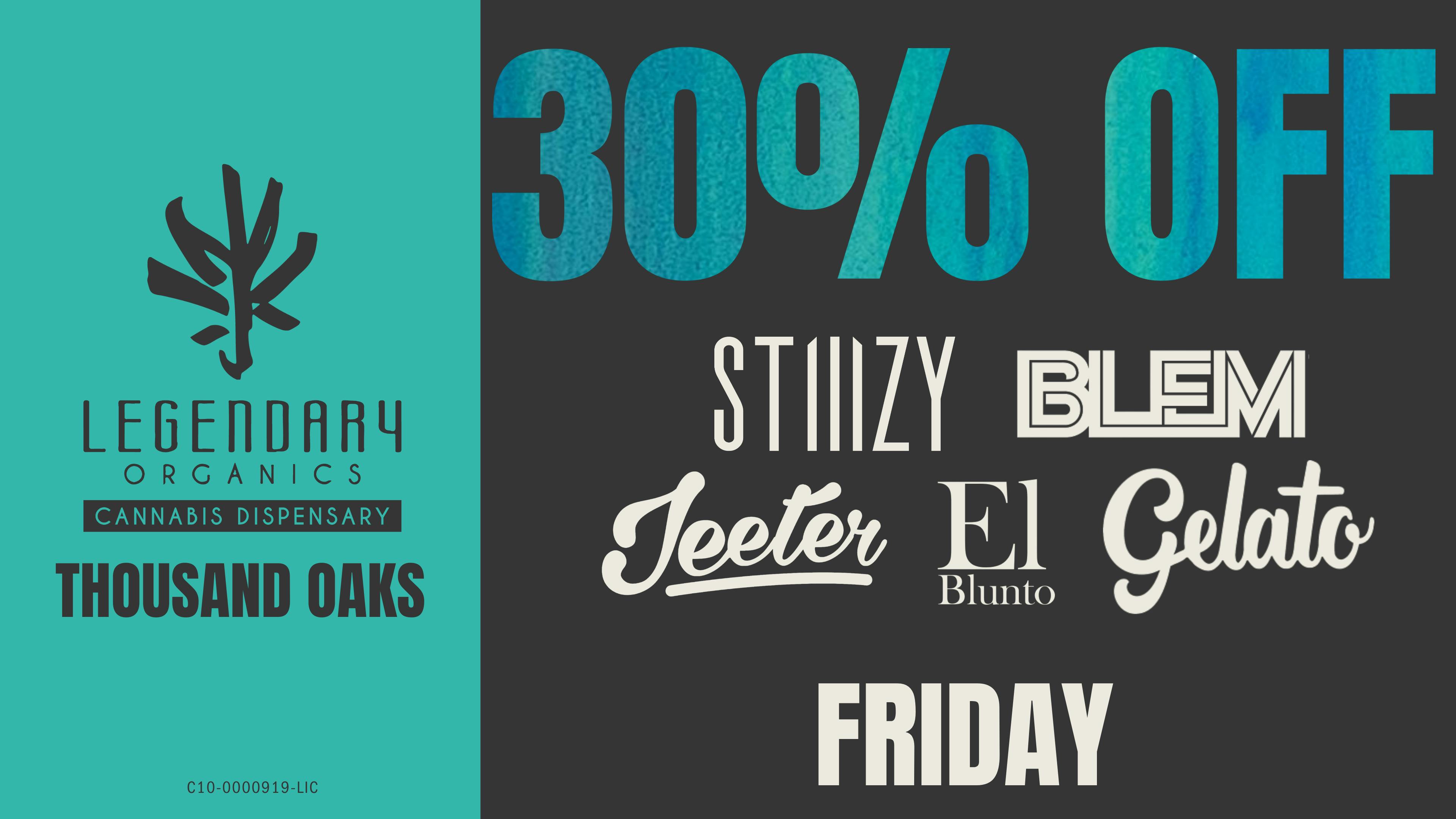 Legendary Organics 30% OFF STIIIZY, JEETER, BLEM, EL BLUNTO AND MORE